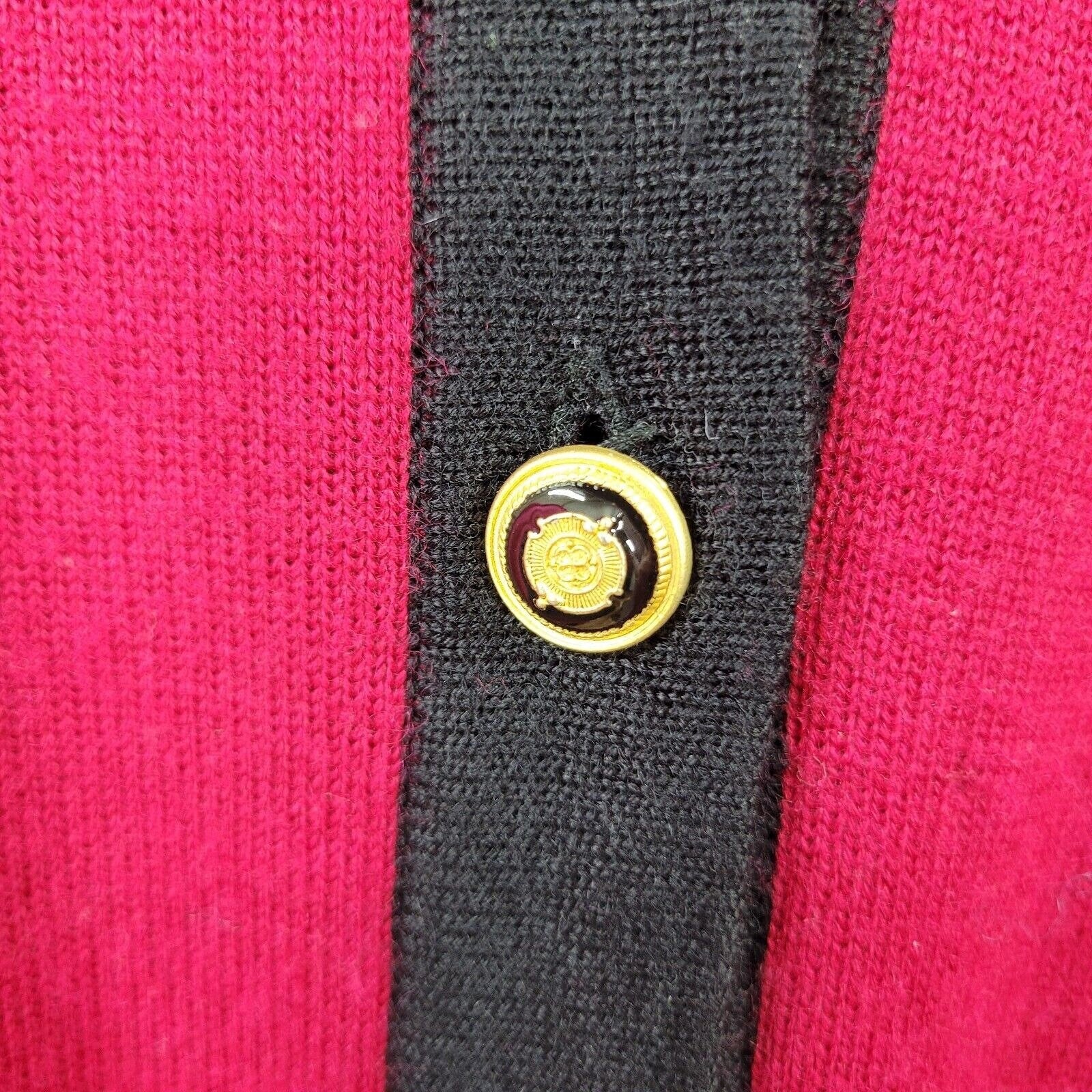 Vintage Cardigan Sweater Jacket Size Medium Wool Blend Winter Black Red Military by Kasper - Image 6
