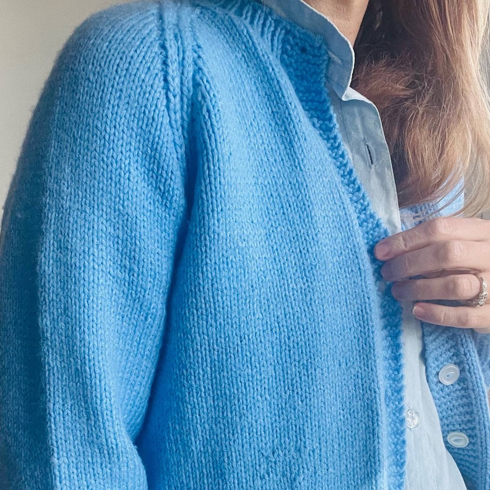 Vintage Cardigan Sweater Wool Baby Blue Hand Knit Medium Cozy Warm Fall - Image 6