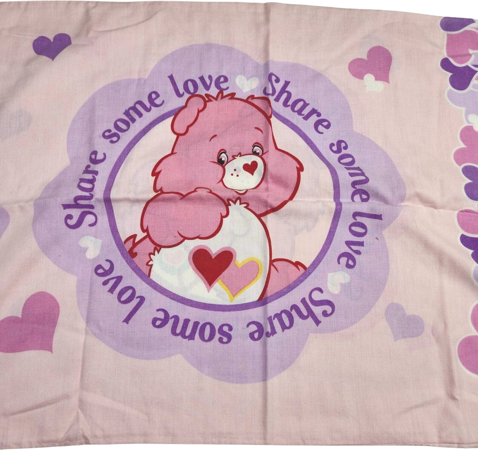 Vintage Care Bears Pillowcase Share a Smile Love a Lot Share Bear Pink Purple by Care Bears