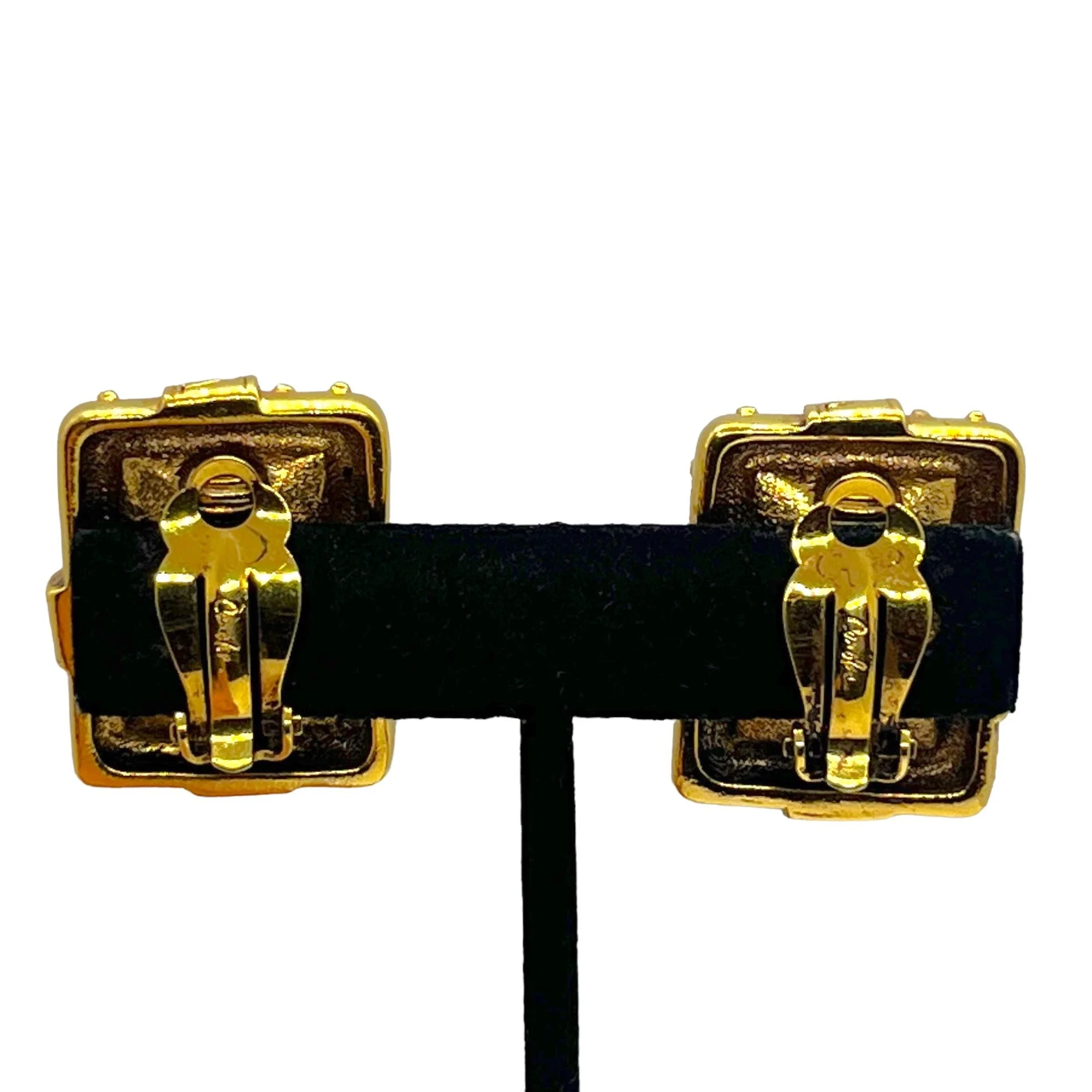 Vintage Carolee Rhinestone Earrings 80s 90s Runway Couture Gold Tone Citrine Byzantine Etruscan by Carolee - Image 4