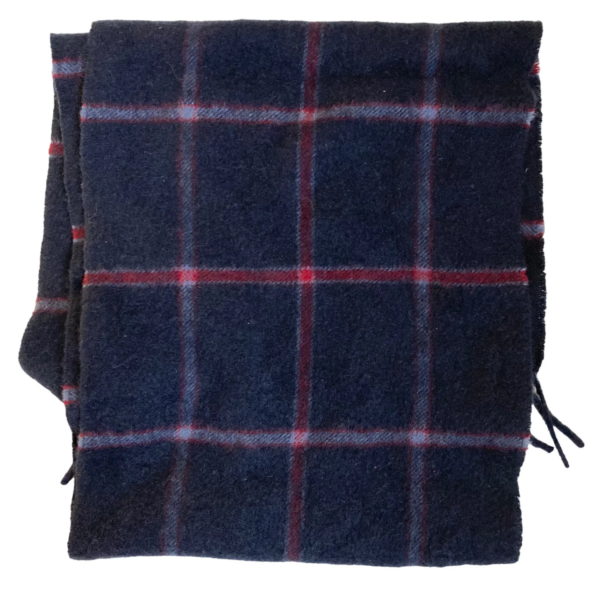 Vintage Cashmere Scarf Navy Blue Plaid Made In Western Germany by Filene's - Image 2