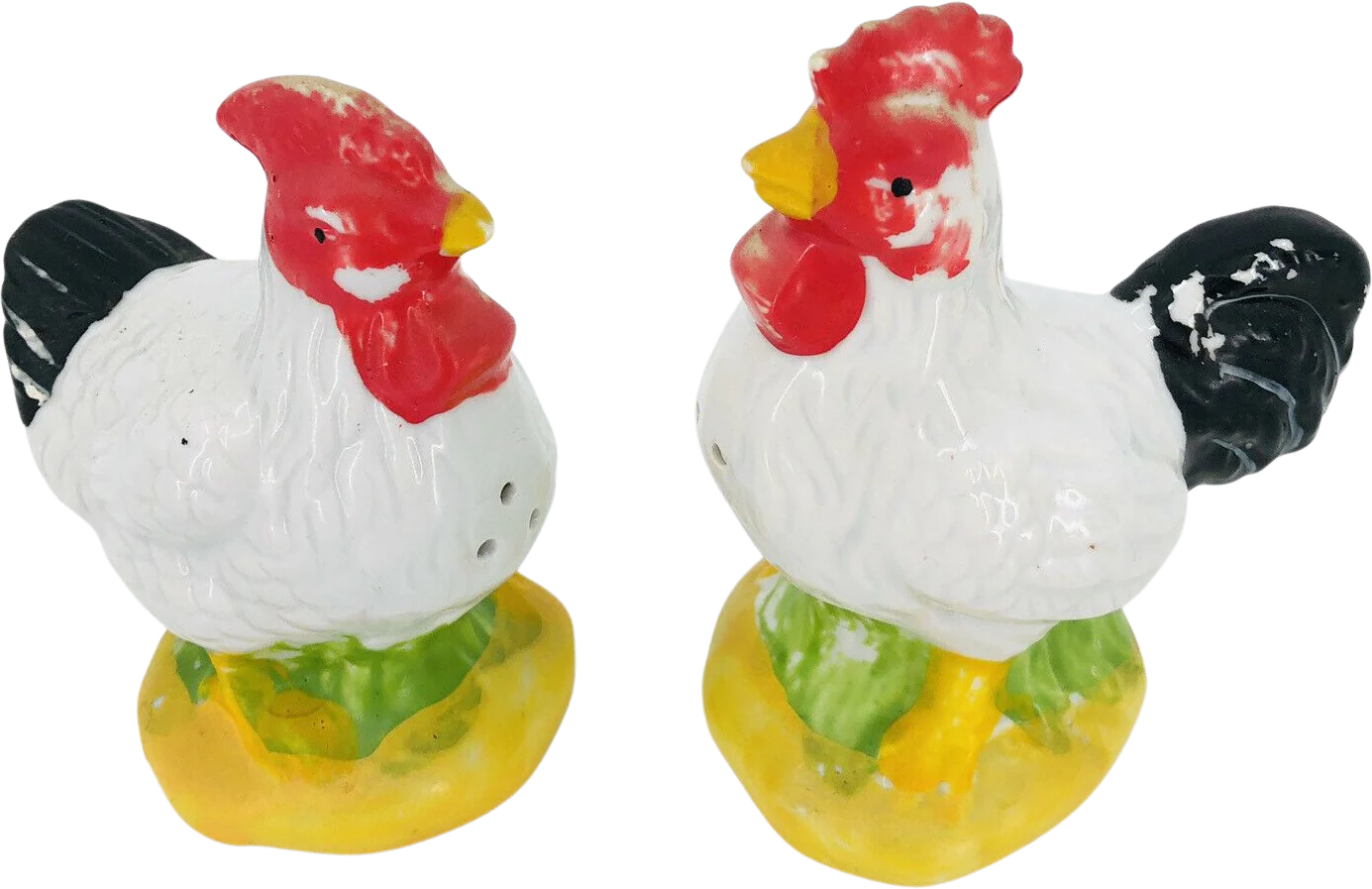 Vintage Ceramic Rooster Hen Chicken Salt and Pepper Shakers Farmhouse Country