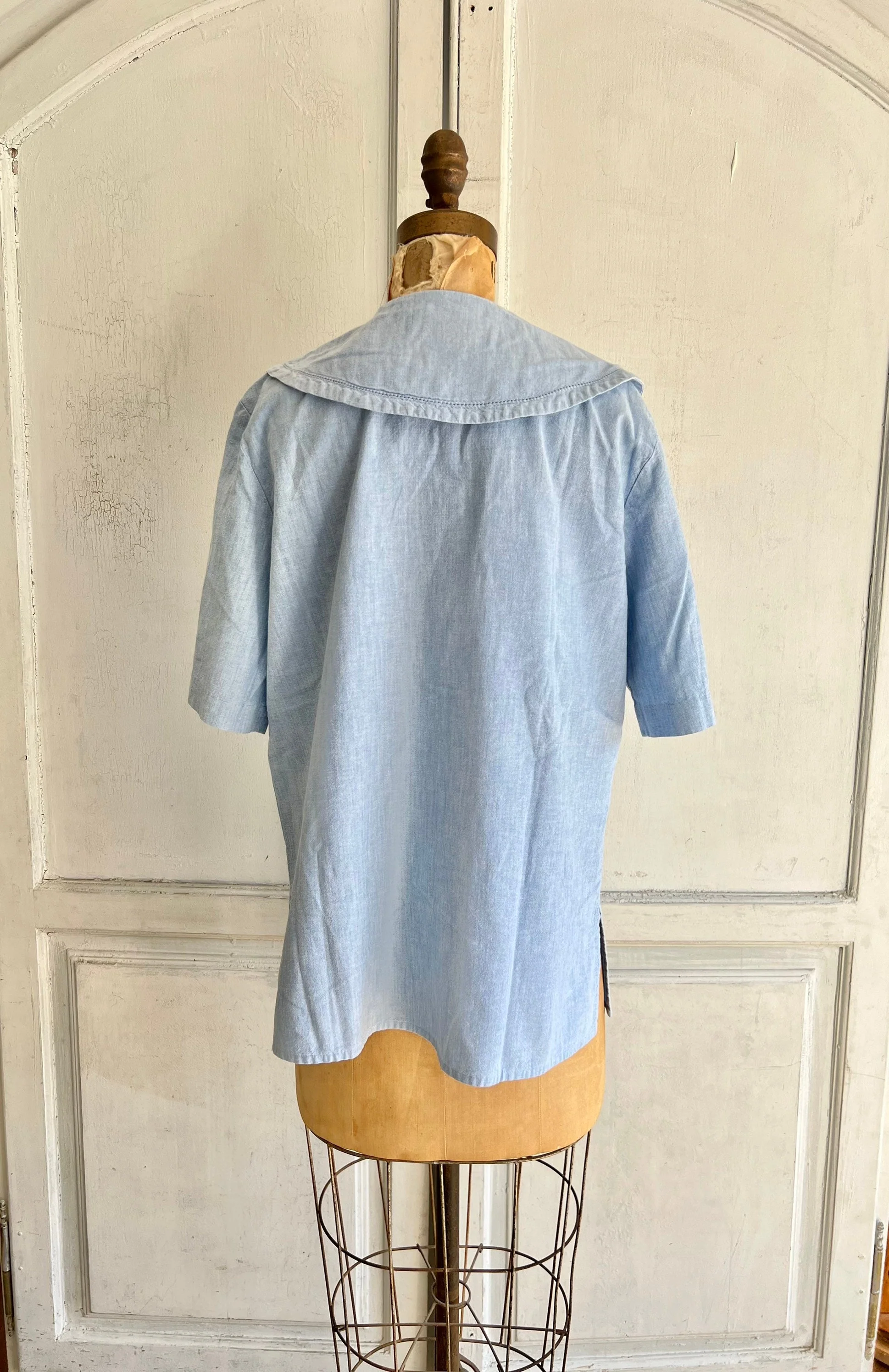 Vintage Chambray Blouse Sailor Collar by Hill Country - Image 2