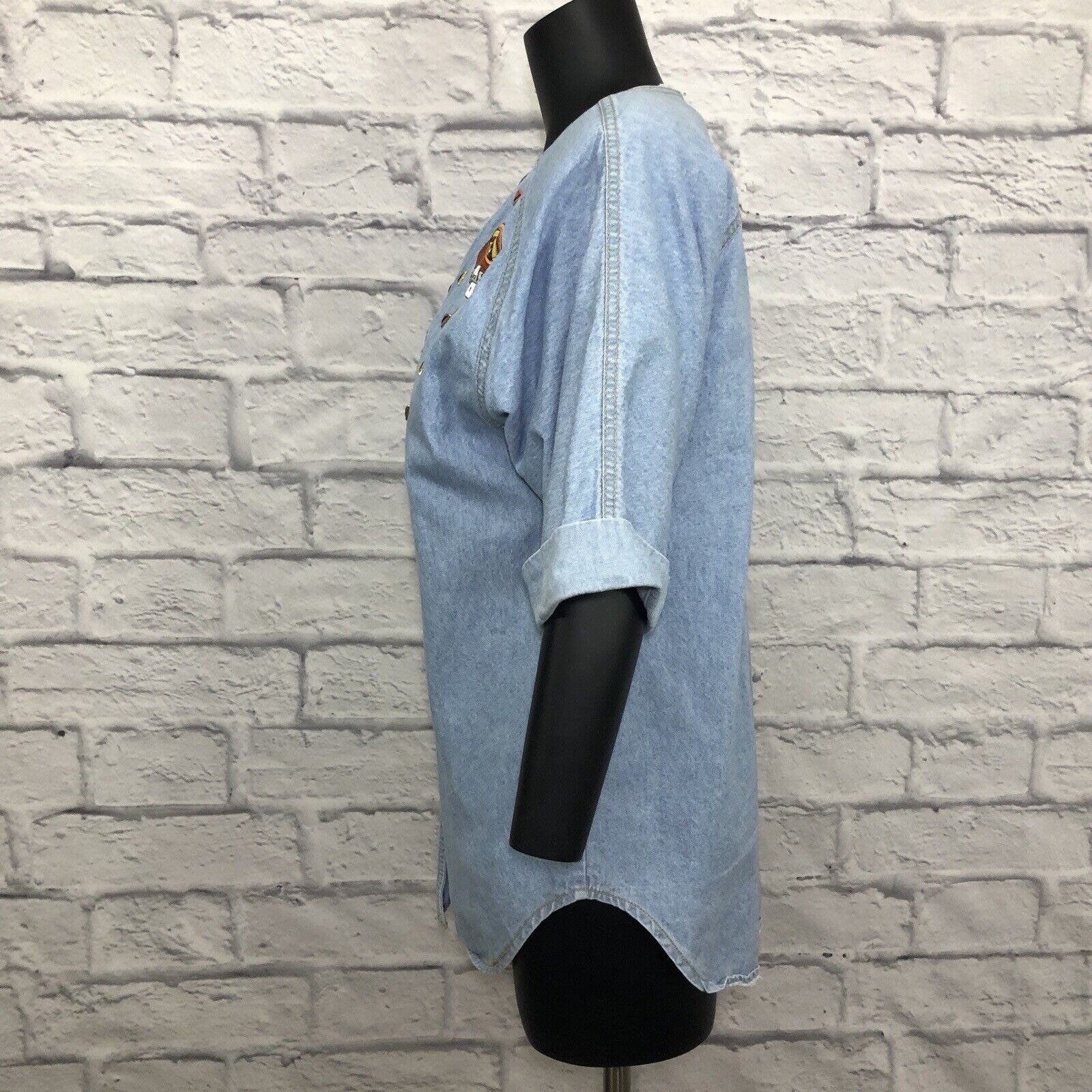 Vintage Chambray Casino Shirt Embellished Bejeweled Bingo Usa M/l Button Up 90s by Bingo - Image 4