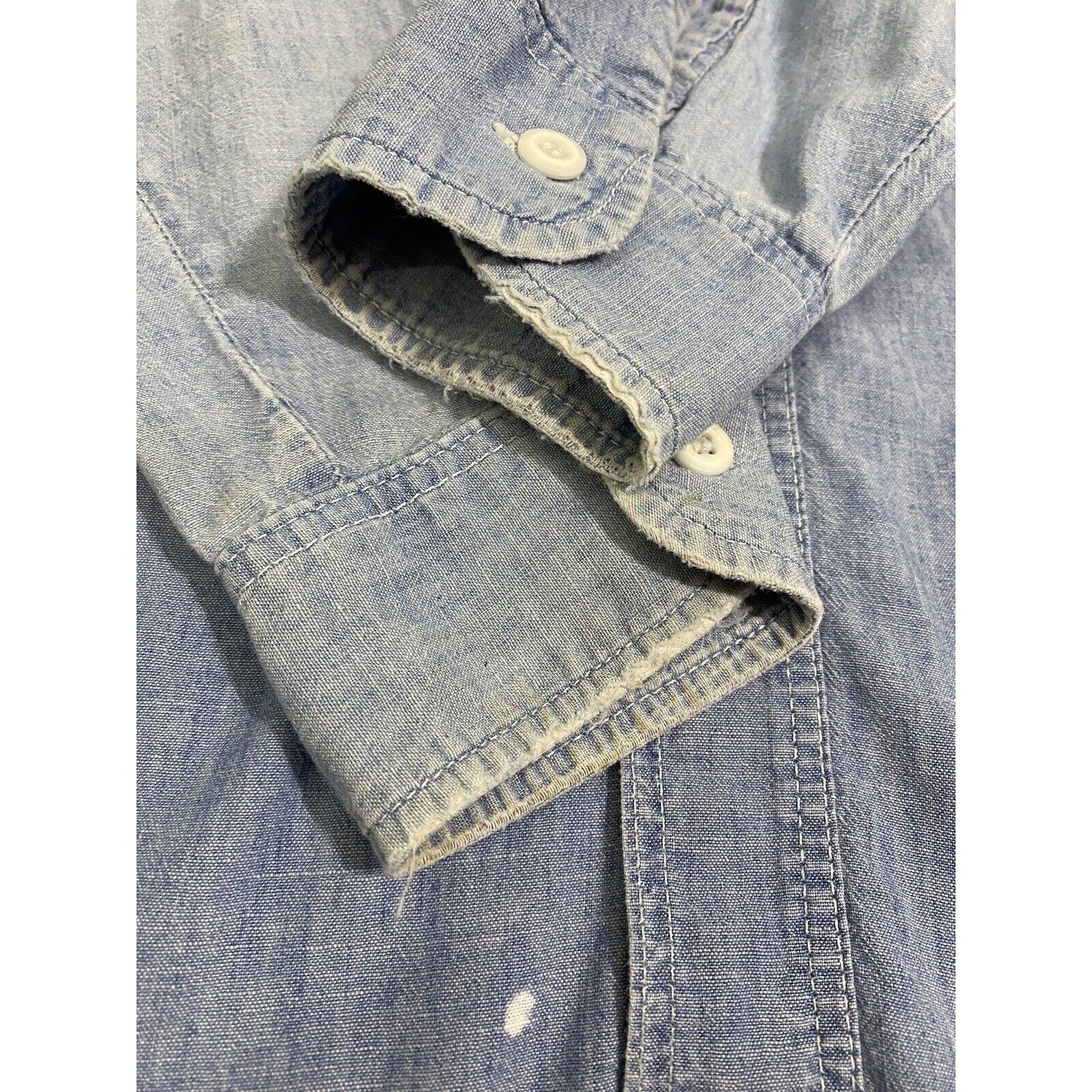 Vintage Chambray Shirt 60s 70s Osh Kosh B'gosh Union Made Distressed Cotton Usa by Osh Kosh B'gosh - Image 4