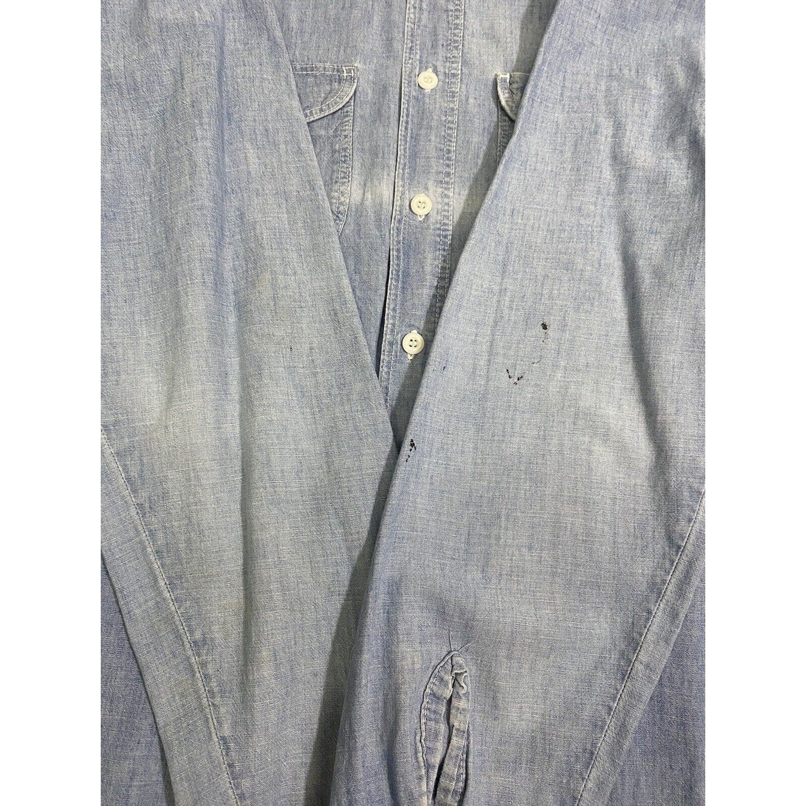 Vintage Chambray Shirt 60s 70s Osh Kosh B'gosh Union Made Distressed Cotton Usa by Osh Kosh B'gosh - Image 5