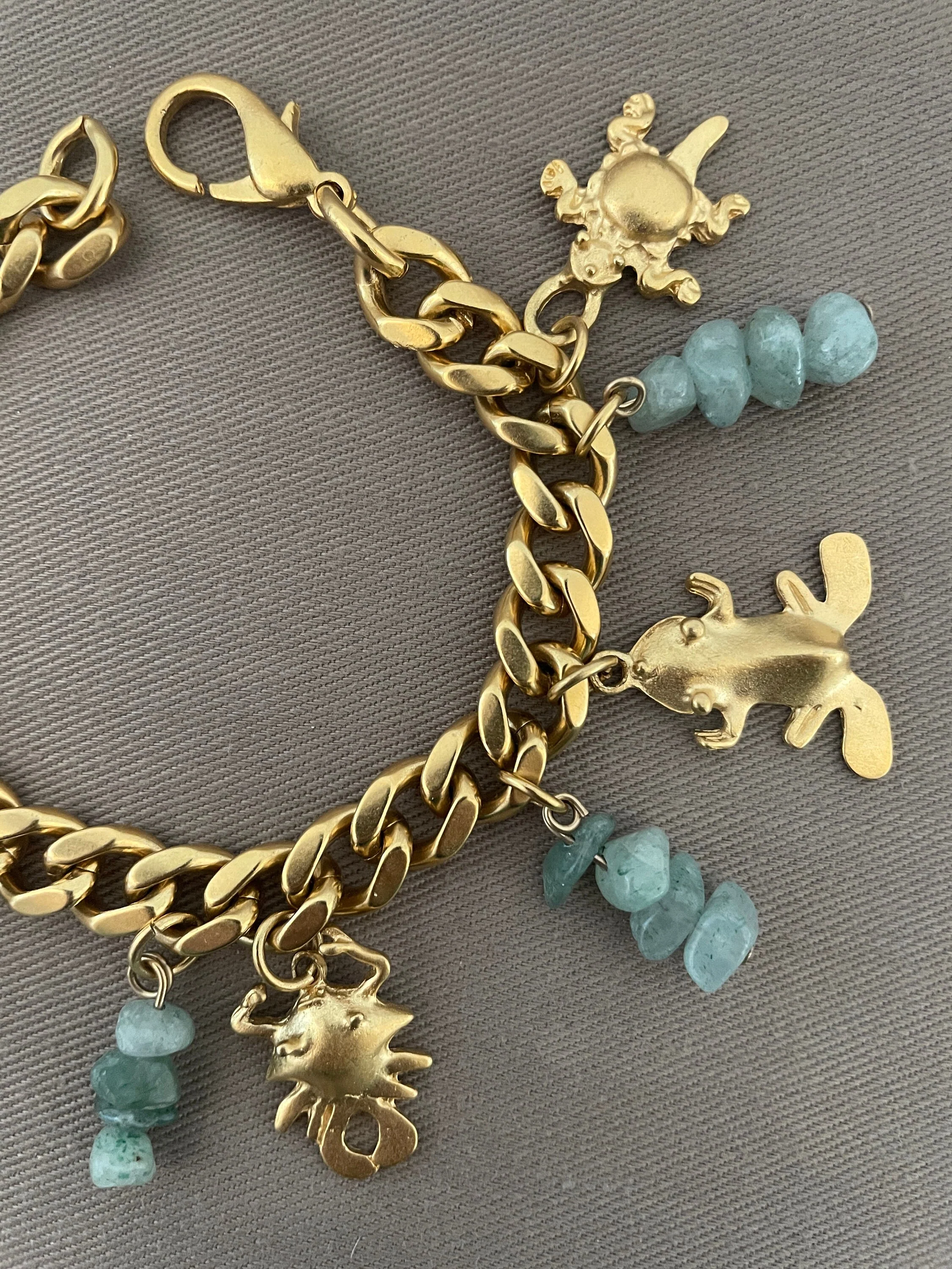 Vintage Charm Bracelet Geometrical Mayan Pre Colombian Egyptian Charms Rock Accents Matte Gold - Image 5