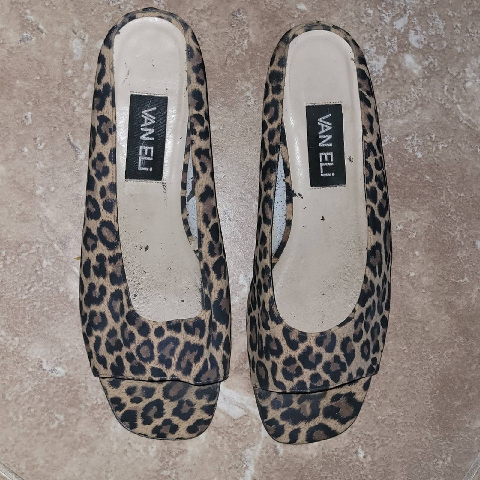 Vintage Cheetah Print Open Toe Wedge Mules Slides - Size 8 1/2 by Vaneli - Image 6