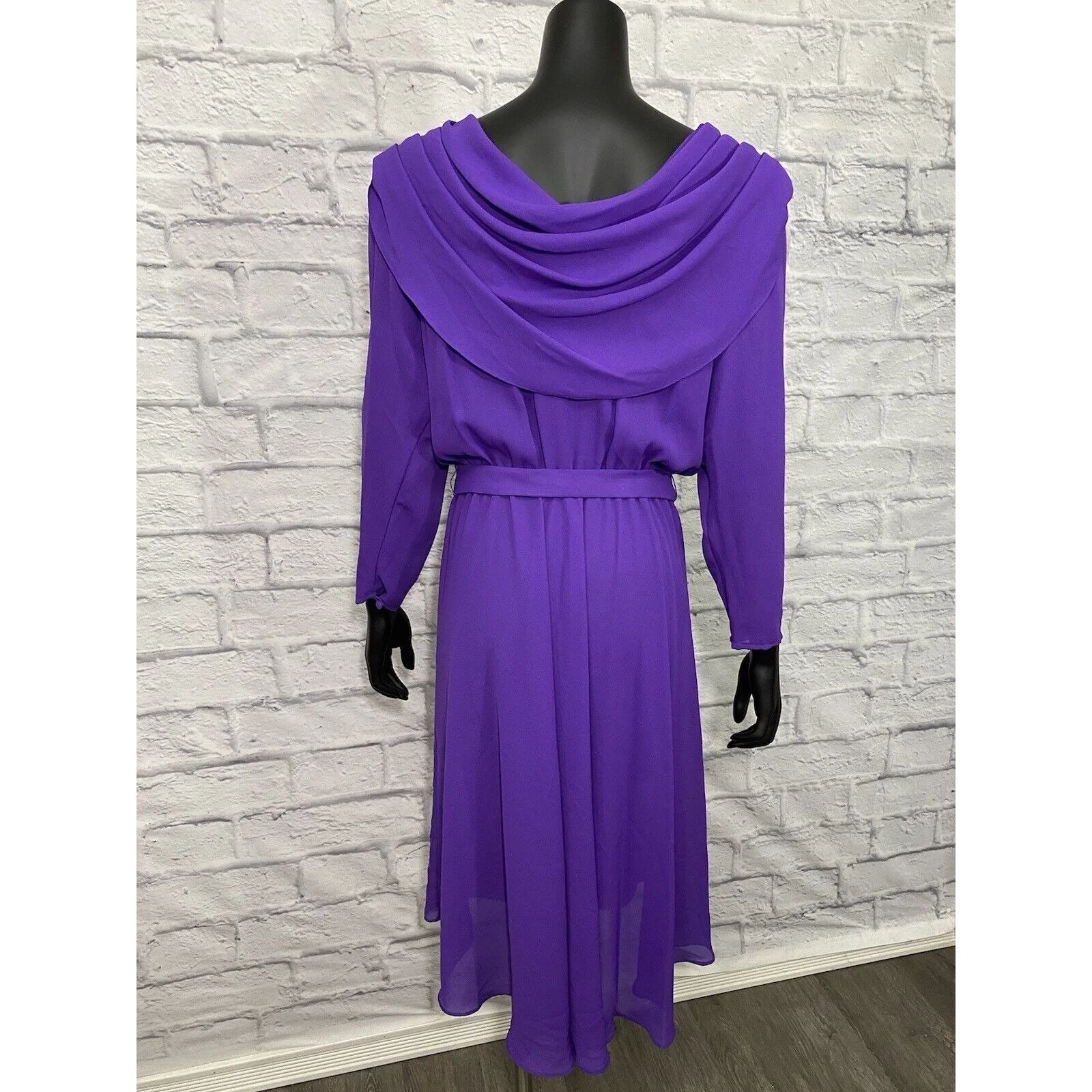 80s Vintage Chiffon Blouson Layered Dress Belted Midi Usa L By Monica Richards - Image 2