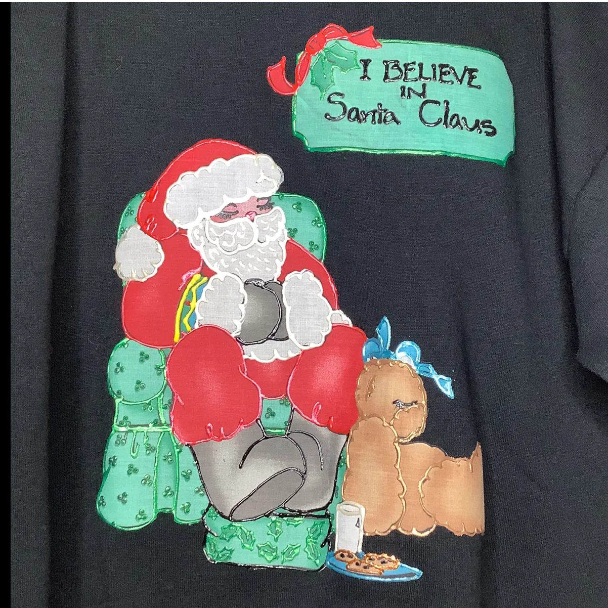 Vintage Christmas Cardigan Sweatshirt Santa Toys Handmade Design Puffy Paint 90s by Jerzees - Image 4