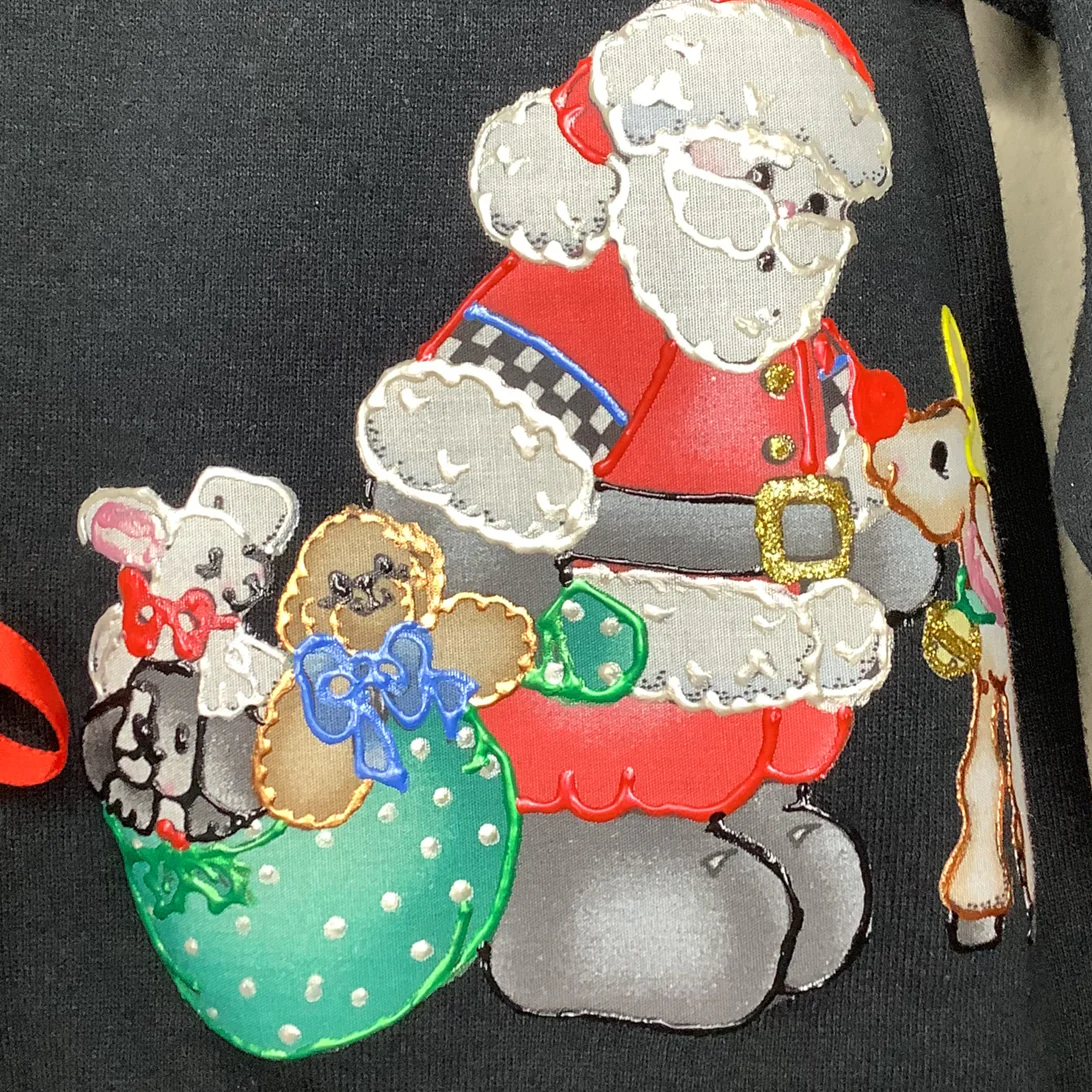 Vintage Christmas Cardigan Sweatshirt Santa Toys Handmade Design Puffy Paint 90s by Jerzees - Image 7