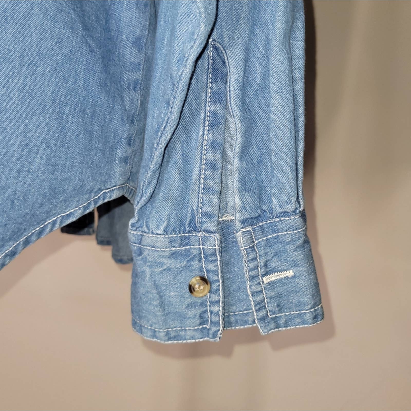 Vintage Christmas Holiday Denim Embroidered Long-Sleeved Collared Shirt by At Last - Image 5