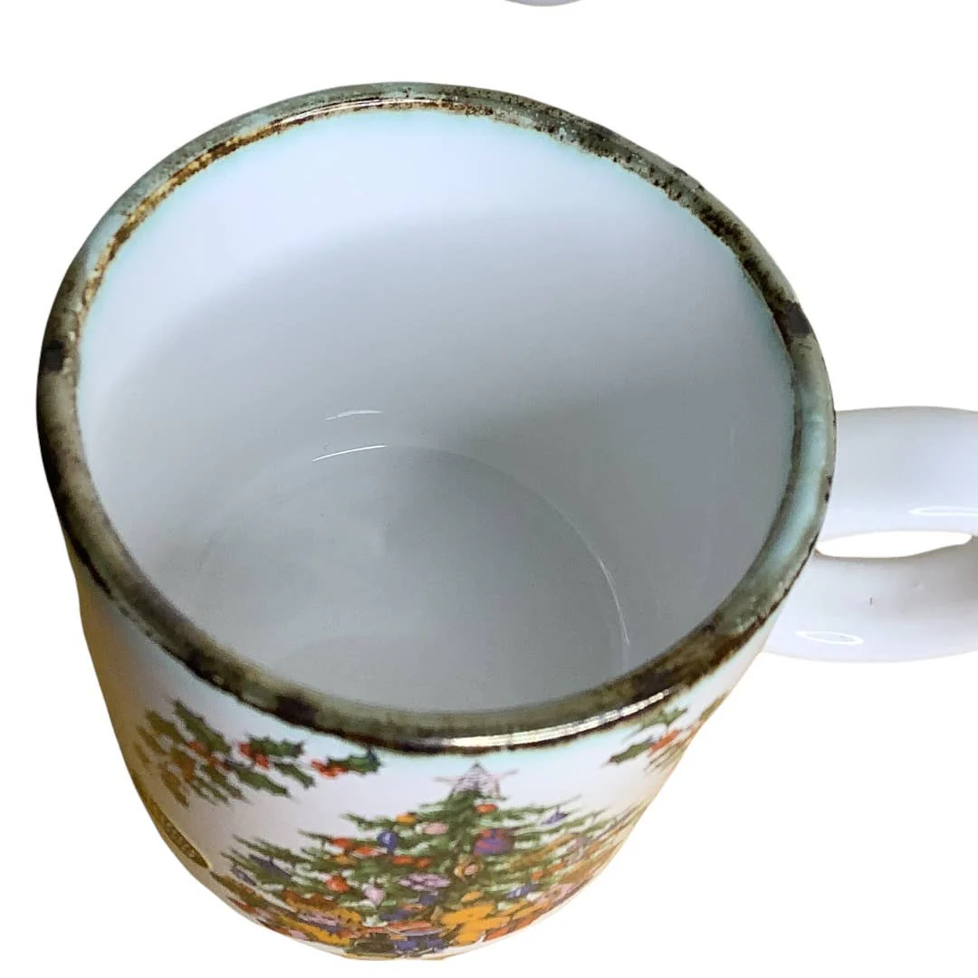 Vintage Christmas Mugs Set of 4 England Toys Under Tree Holly 3. 25" by Arthur Wood - Image 6