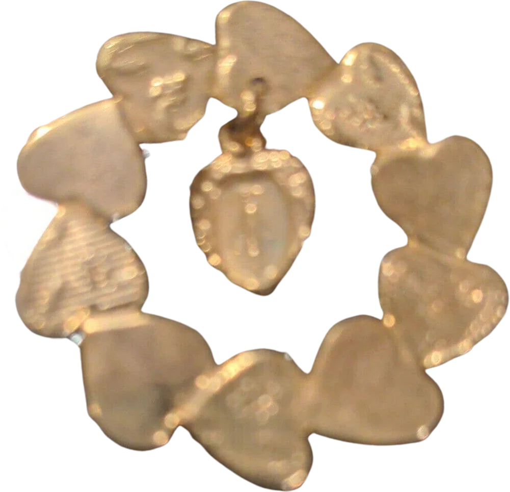 Vintage Circle of Hearts Mother Mary Medal Religious Gold Tone Brooch