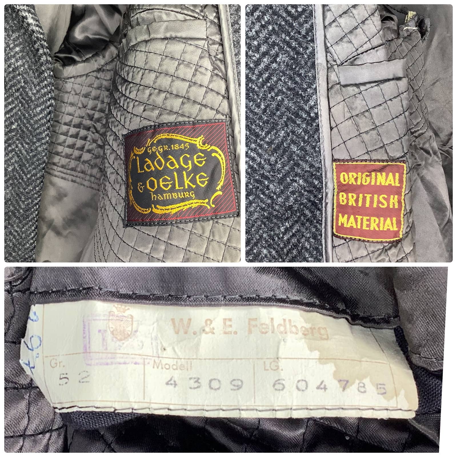 Vintage Coat Herringbone Tweed Wool Large Original British Material by ladage & oelke - Image 3
