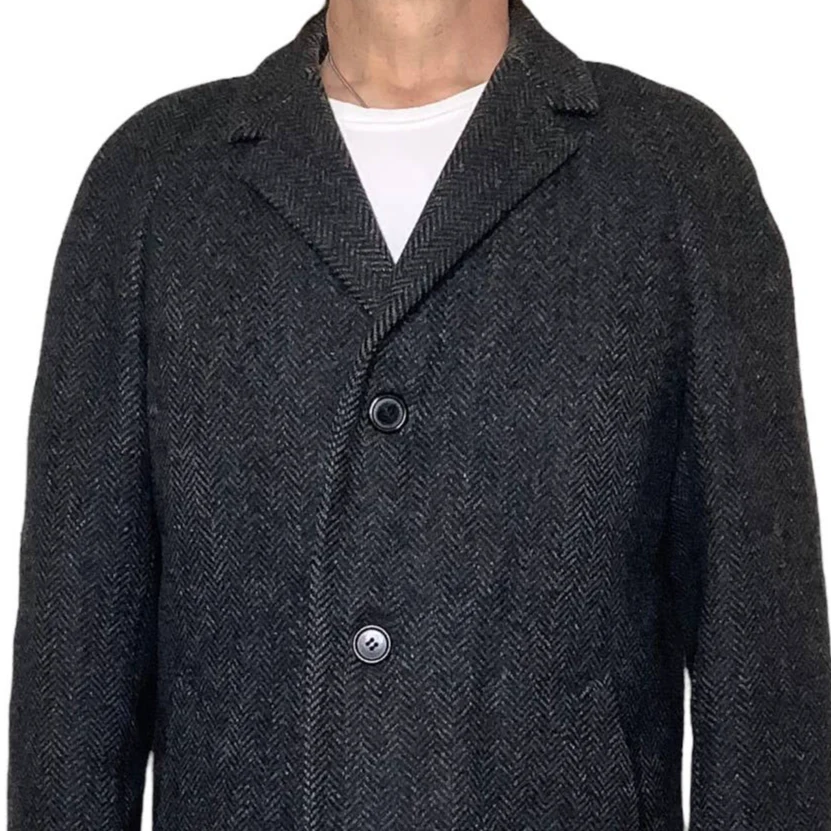 Vintage Coat Herringbone Tweed Wool Large Original British Material by ladage & oelke - Image 4