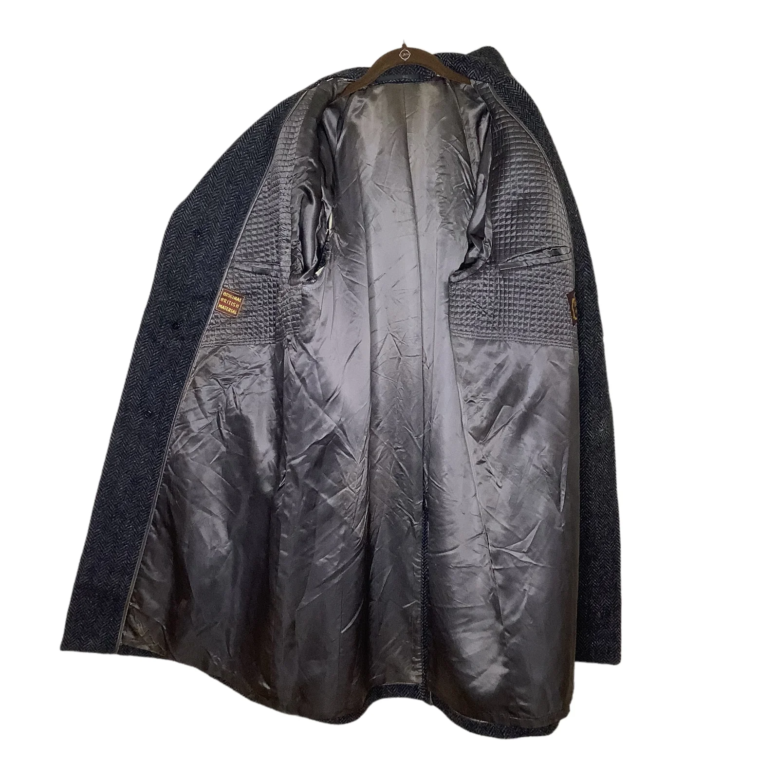 Vintage Coat Herringbone Tweed Wool Large Original British Material by ladage & oelke - Image 9