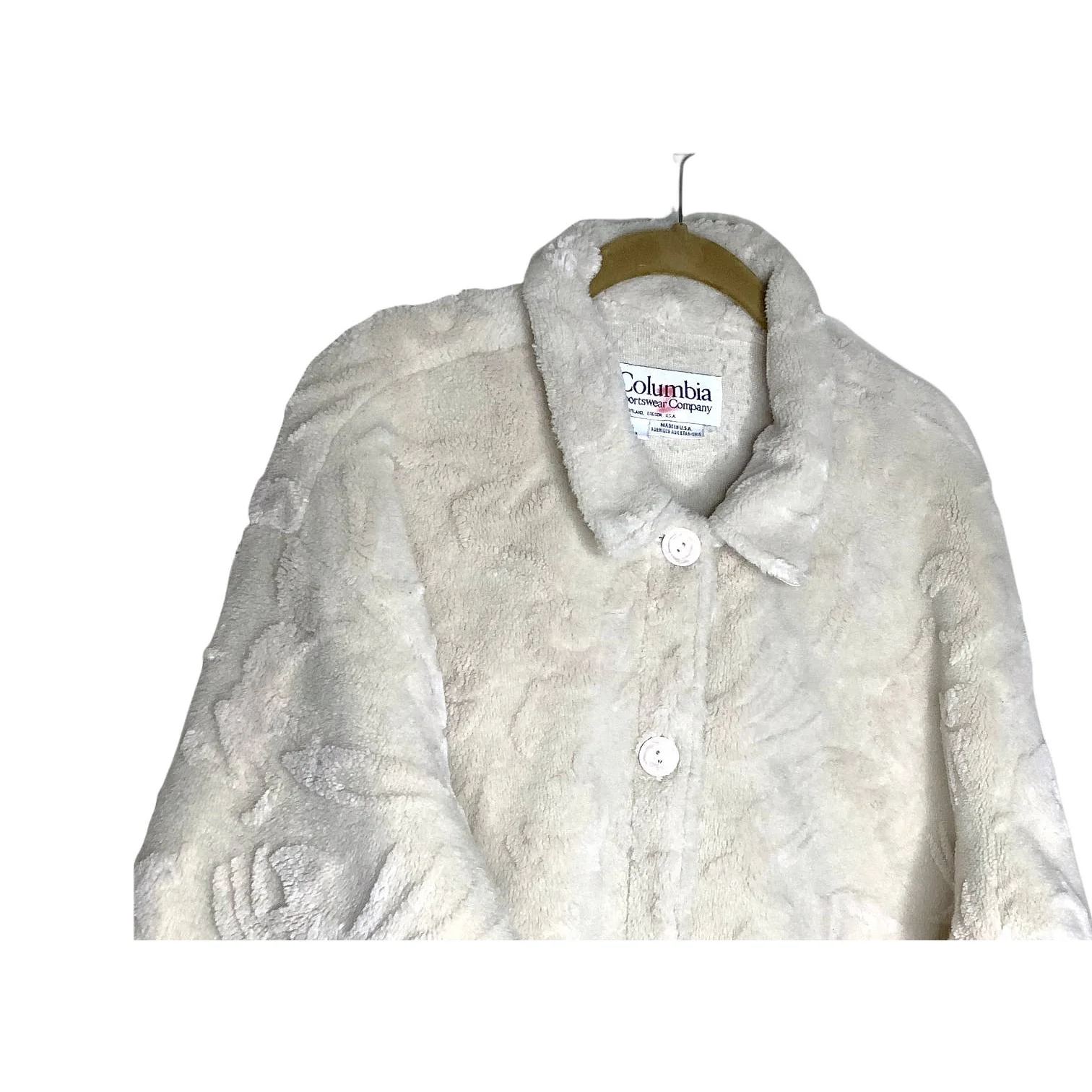 Vintage Coat Teddy Fleece Plush Jacket Bird Dolphin Geo Print L 80s 90s by Columbia - Image 5