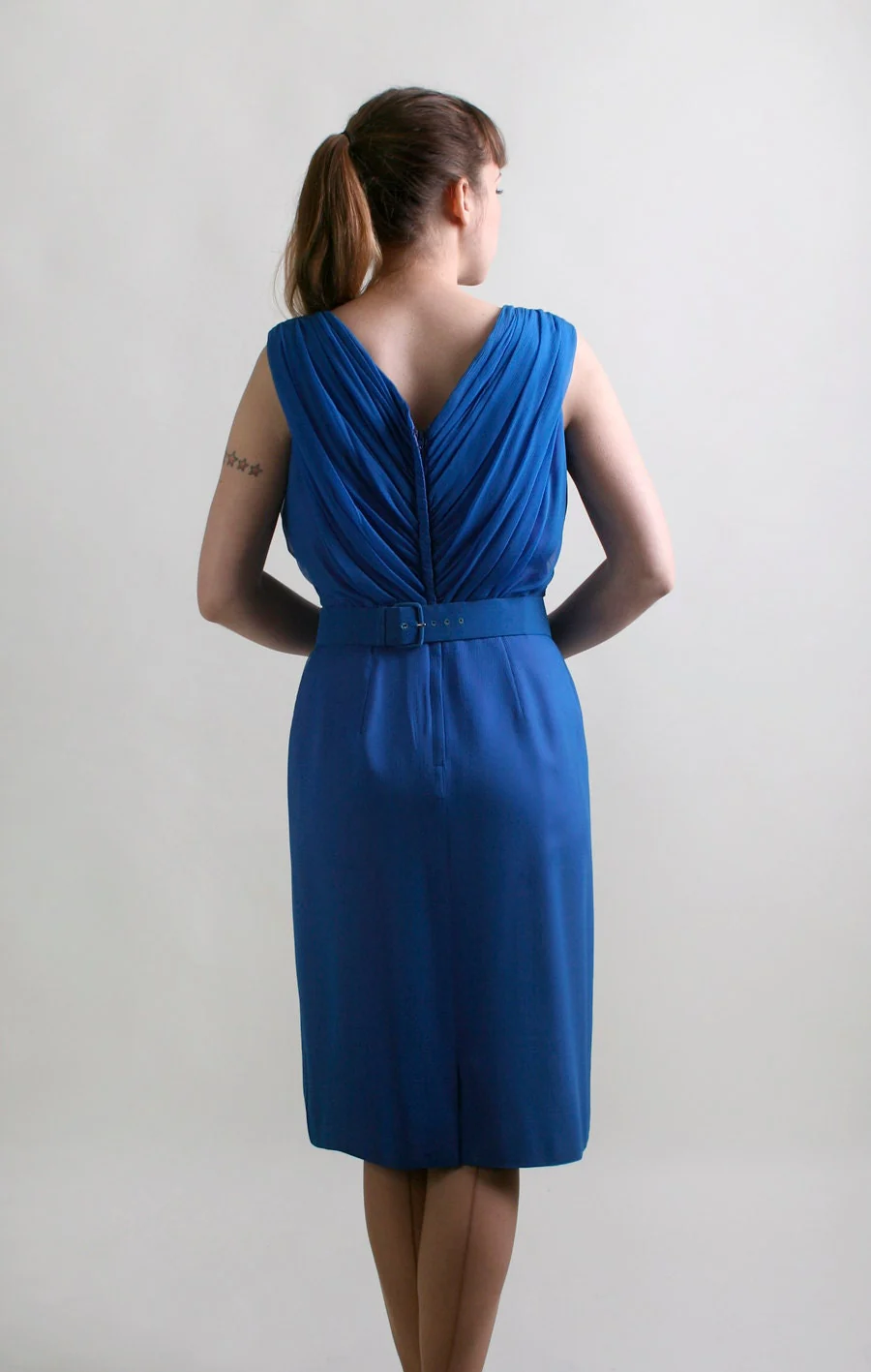 Vintage Cocktail Dress 60s Sapphire Silk Chiffon Dress Medium by Lilli Diamond - Image 2