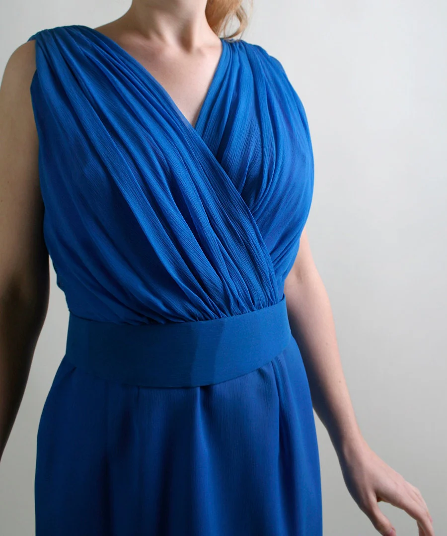 Vintage Cocktail Dress 60s Sapphire Silk Chiffon Dress Medium by Lilli Diamond - Image 4