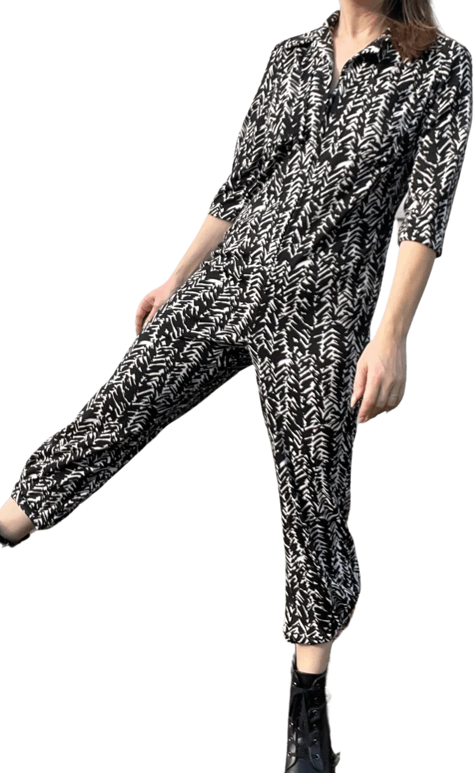 Vintage Collared Jumpsuit With Pockets | Zip Up