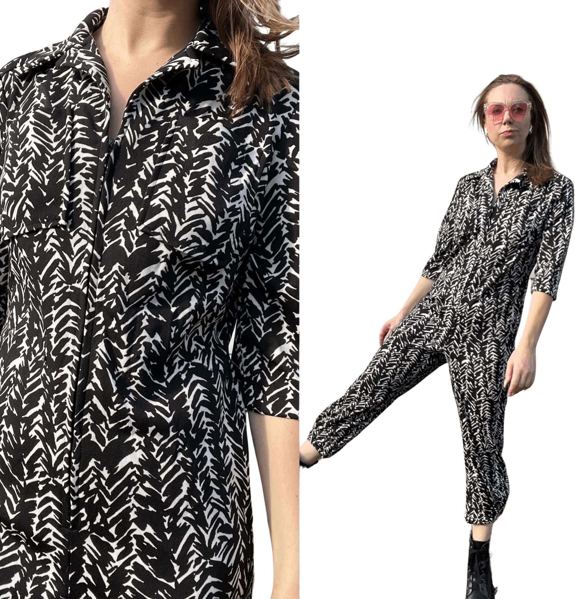 Vintage Collared Jumpsuit With Pockets | Zip Up - Image 4