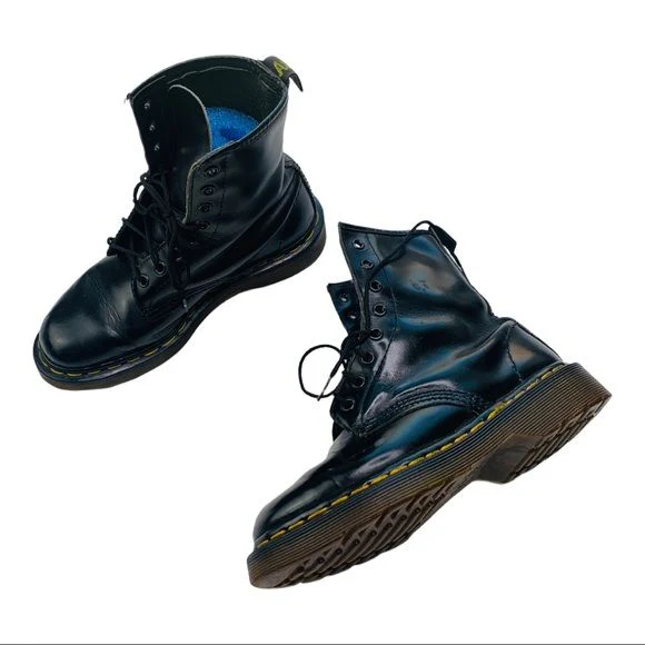 Vintage Combat Boots 8-Eye Lace-Up Docs Black Leather Womens Uk 3 by Dr Martens - Image 3
