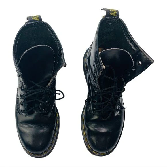Vintage Combat Boots 8-Eye Lace-Up Docs Black Leather Womens Uk 3 by Dr Martens - Image 4