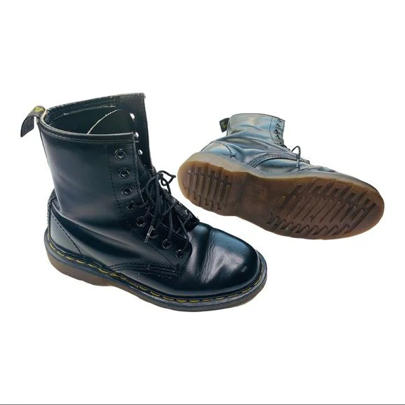 Vintage Combat Boots 8-Eye Lace-Up Docs Black Leather Womens Uk 3 by Dr Martens - Image 5