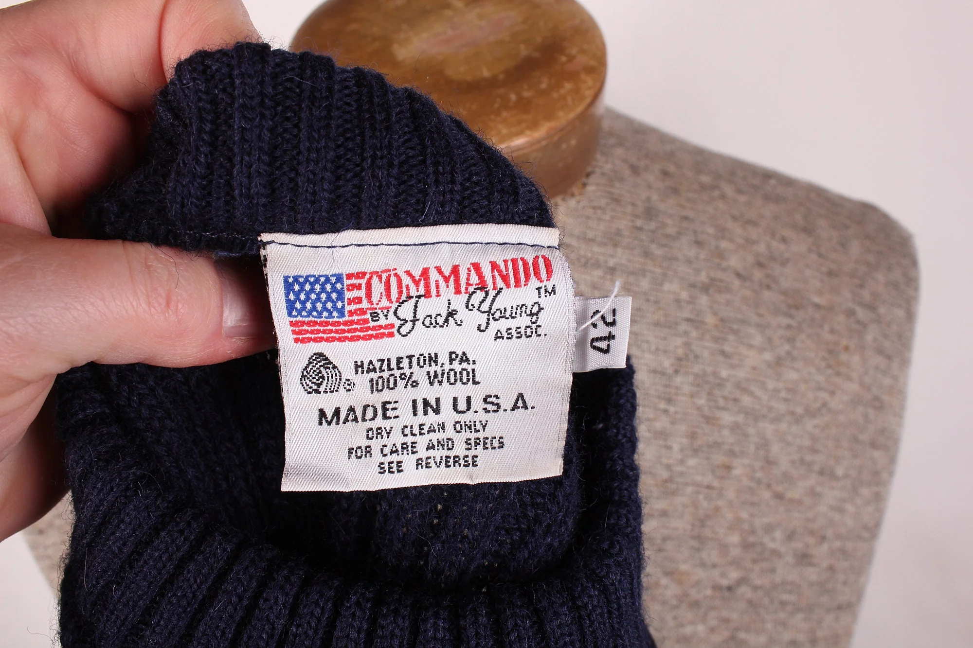 Vintage Commando by Jack Young Brand Black Men's Military Epaulets Navy Wool Pullover Sweater by Commando By Jack Young - Image 2