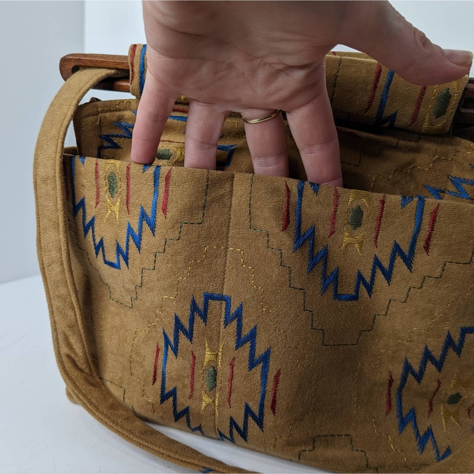 Vintage Convertible Tapestry Tote Bag Geometrical Earth Tones - Image 11