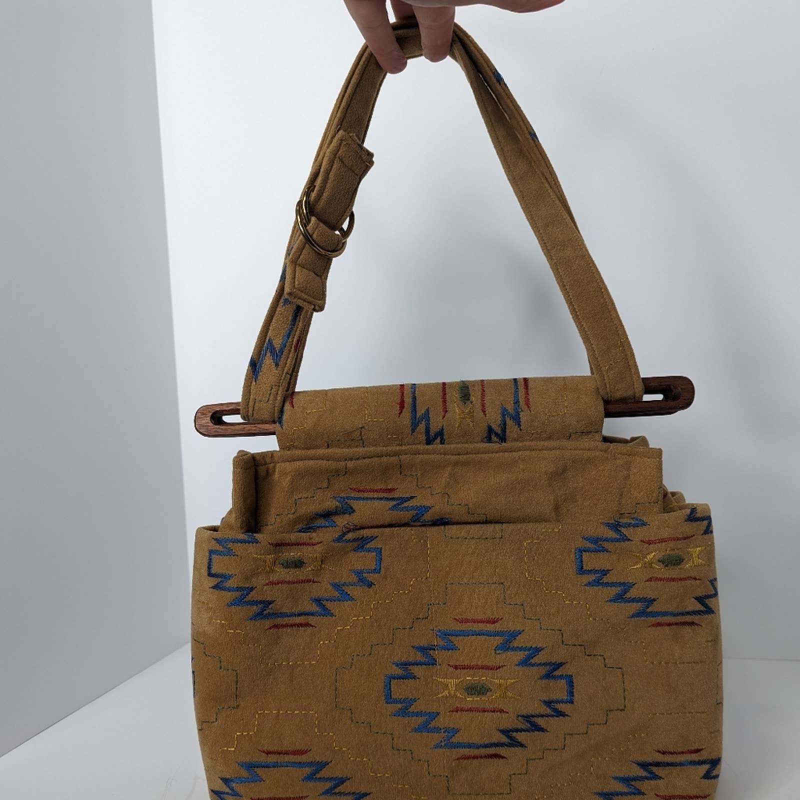 Vintage Convertible Tapestry Tote Bag Geometrical Earth Tones - Image 5