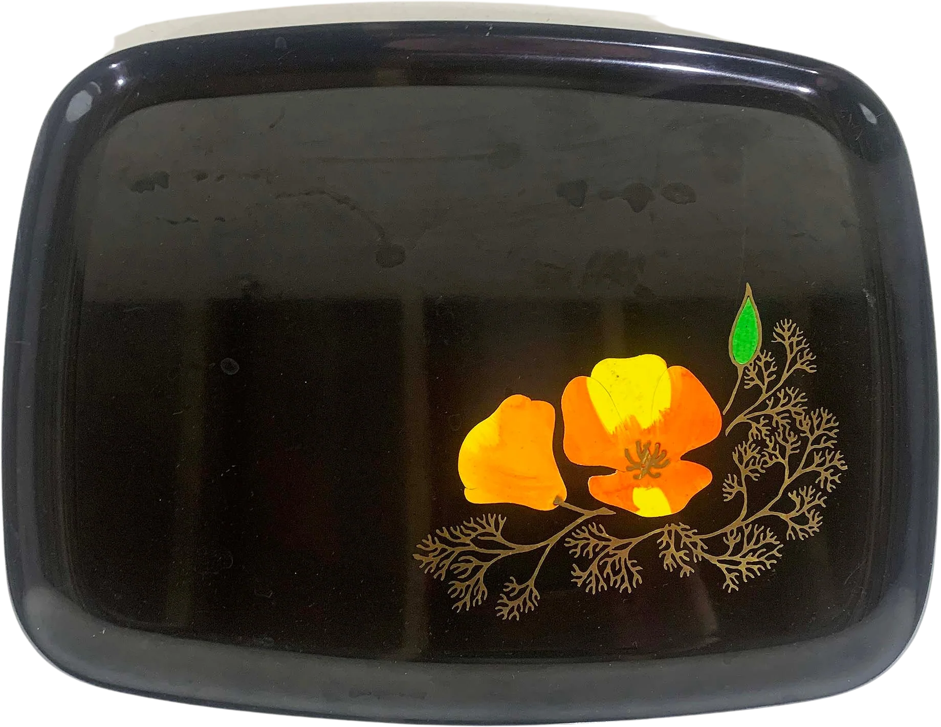 Vintage Couroc of Monterey Yellow Orange Poppies Tray Platter Serving Dish California Retro Barware Cocktail Mid-Century Flower 60s