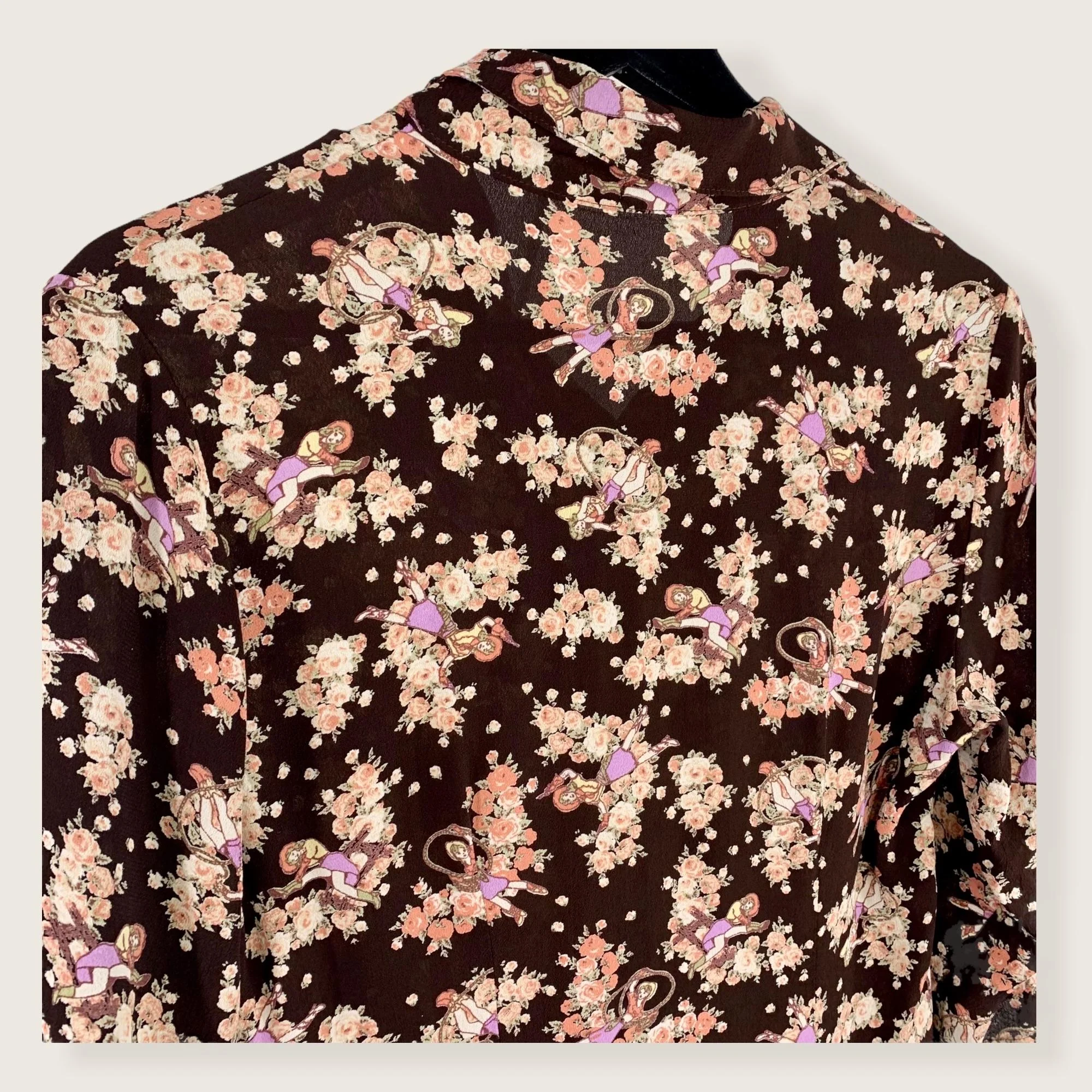 Vintage Cowgirl Brown Long Button Up Print Top Small by Loco Lindo - Image 5