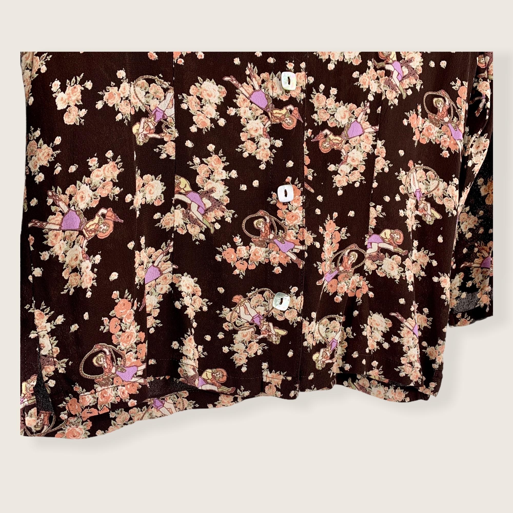 Vintage Cowgirl Brown Long Button Up Print Top Small by Loco Lindo - Image 6