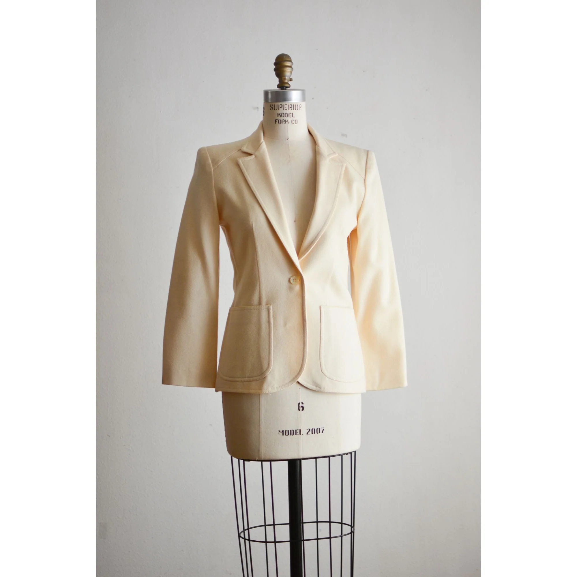 Vintage Cream Blazer Wool Buttoned Down Jacket Size Small Pockets by Patty Woodard - Image 5