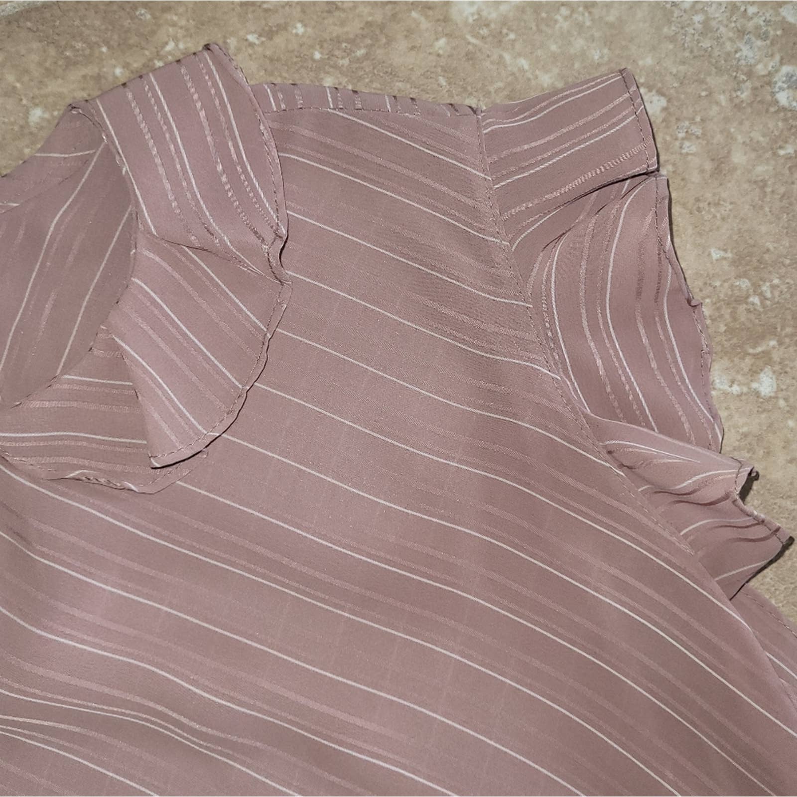 Vintage Crepe Pink and White Striped Sheath Belted Dress with Ruffles by Jonathan martin - Image 6
