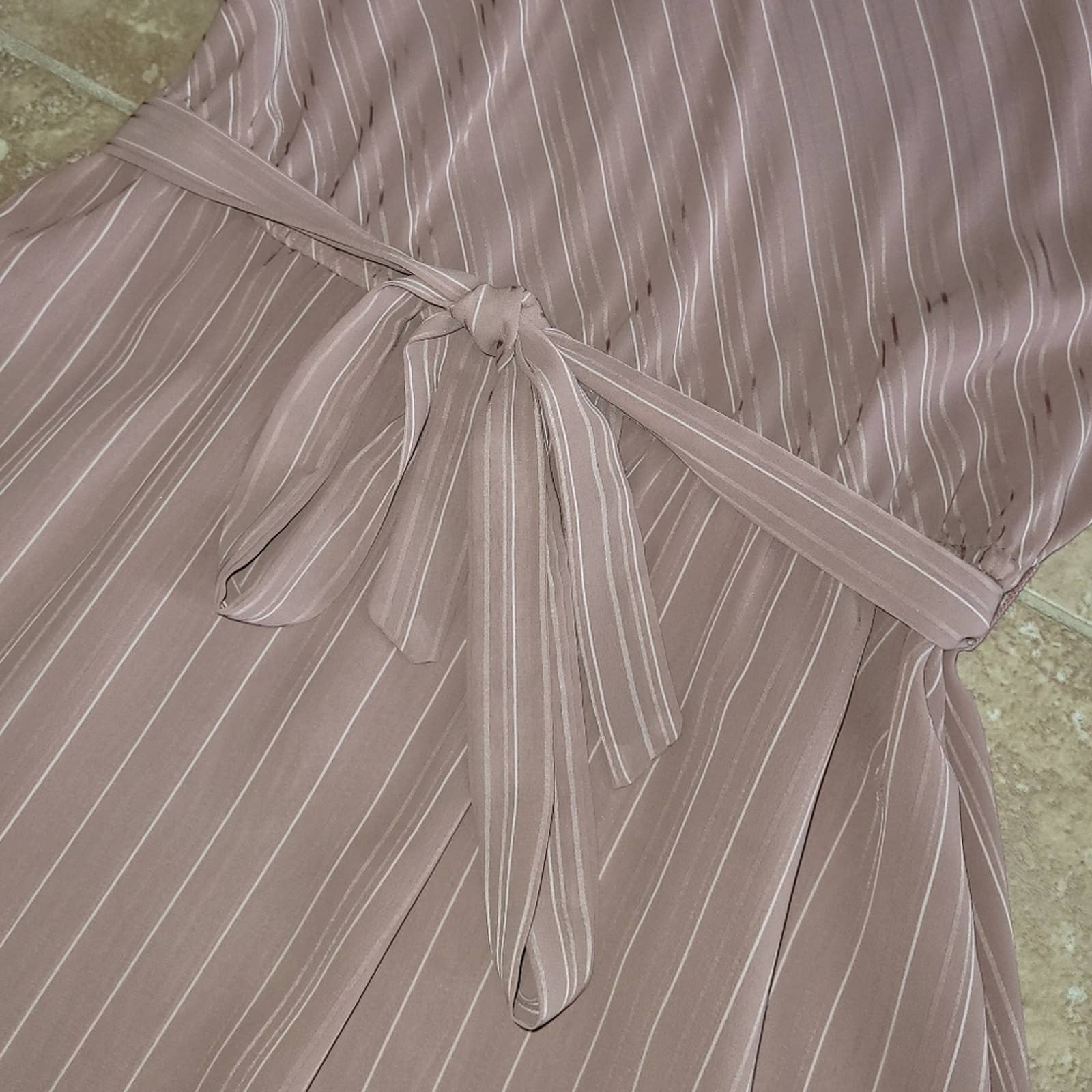 Vintage Crepe Pink and White Striped Sheath Belted Dress with Ruffles by Jonathan martin - Image 7