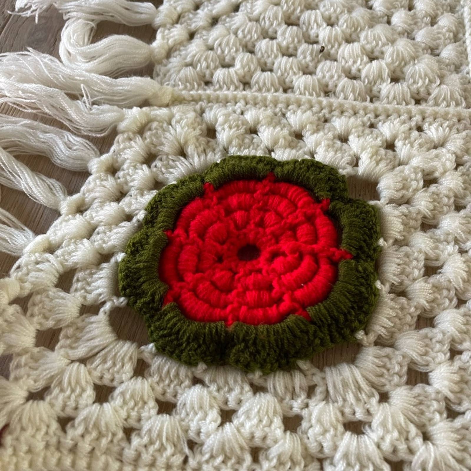 Vintage Crochet Afghan with 3 D Flower Design - Image 6