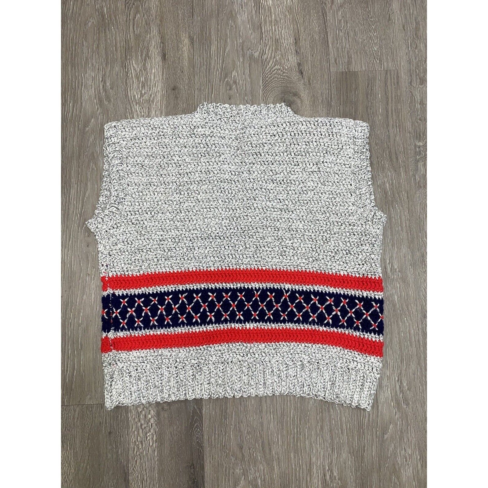 Vintage Crochet Sweater Vest Unisex Xl 70s Handmade V-Neck Hipster Ski Yarn - Image 2