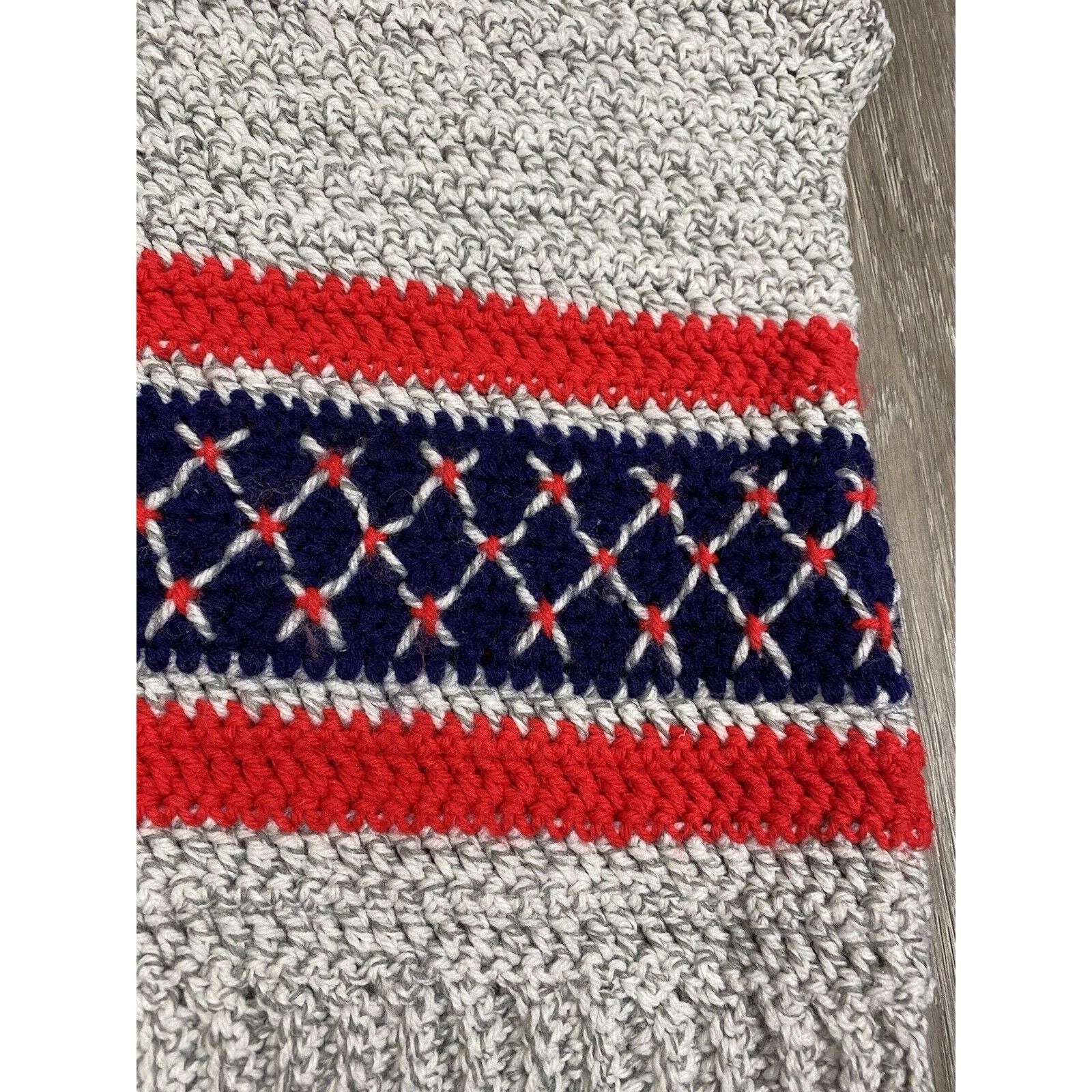 Vintage Crochet Sweater Vest Unisex Xl 70s Handmade V-Neck Hipster Ski Yarn - Image 3