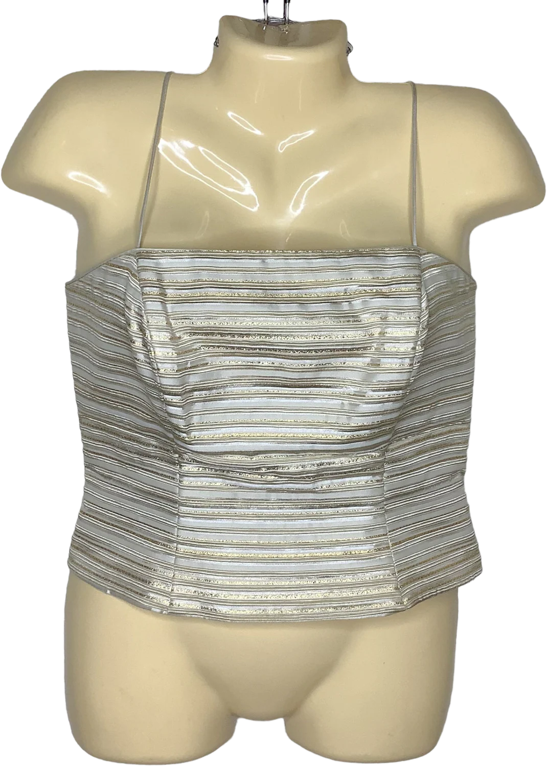 Vintage Crop Top 90s 00s S/m Gold Metallic Stripe Strappy Glam Structured Zip by JS Collections
