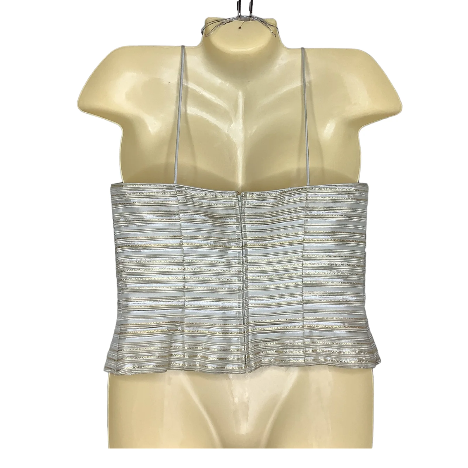 Vintage Crop Top 90s 00s S/m Gold Metallic Stripe Strappy Glam Structured Zip by JS Collections - Image 2
