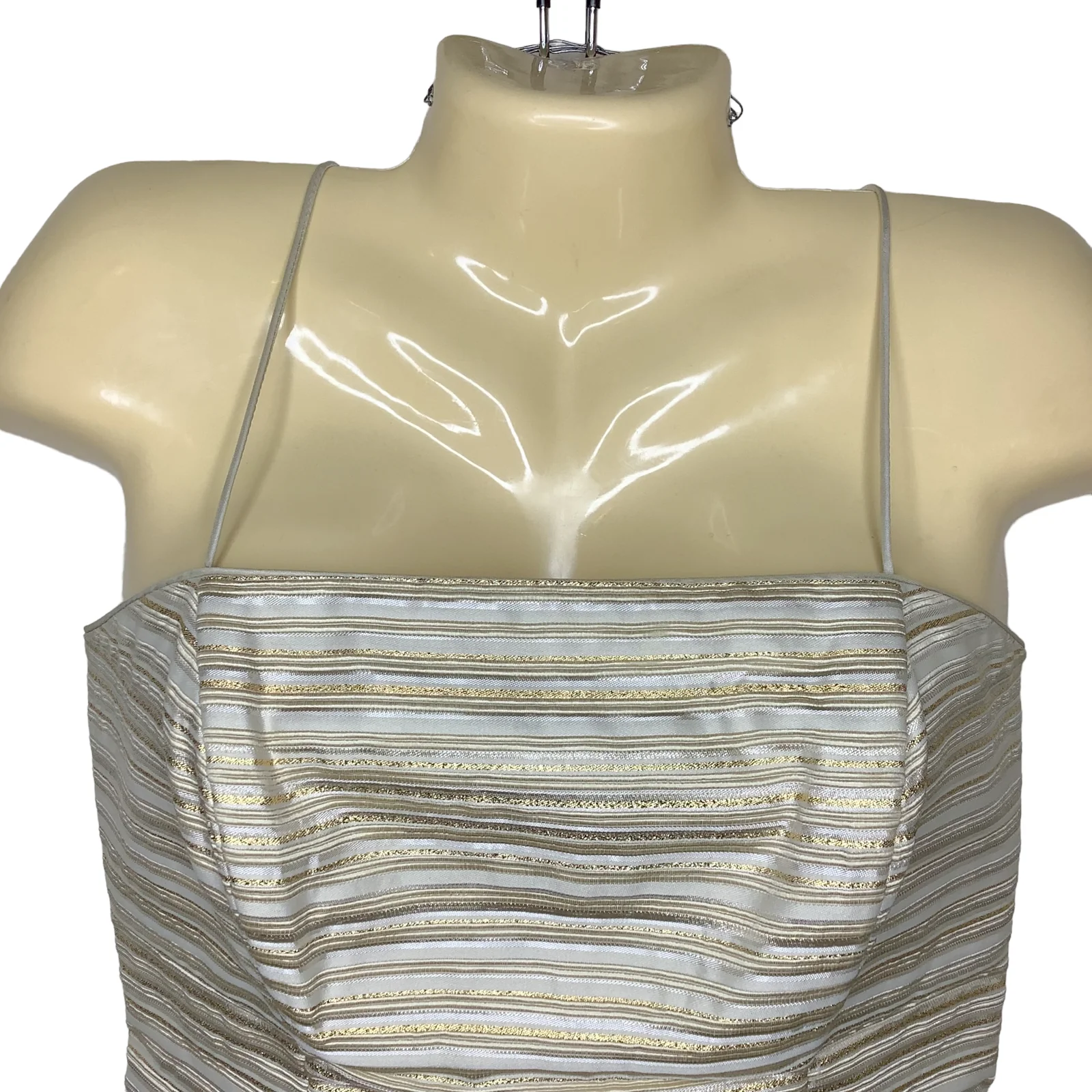 Vintage Crop Top 90s 00s S/m Gold Metallic Stripe Strappy Glam Structured Zip by JS Collections - Image 4