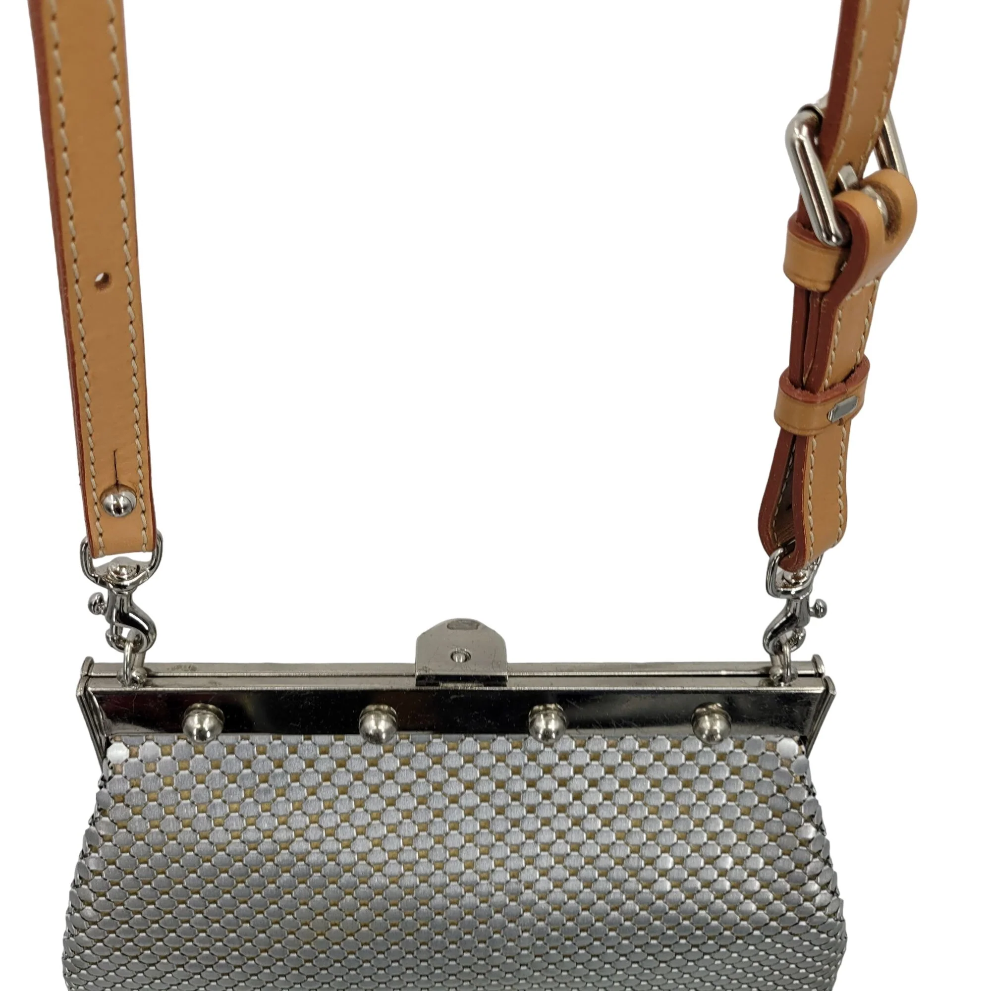 Vintage Crossbody Bag Metal Mesh Frame Clasp Silver Metallic by Whiting and Davis - Image 10