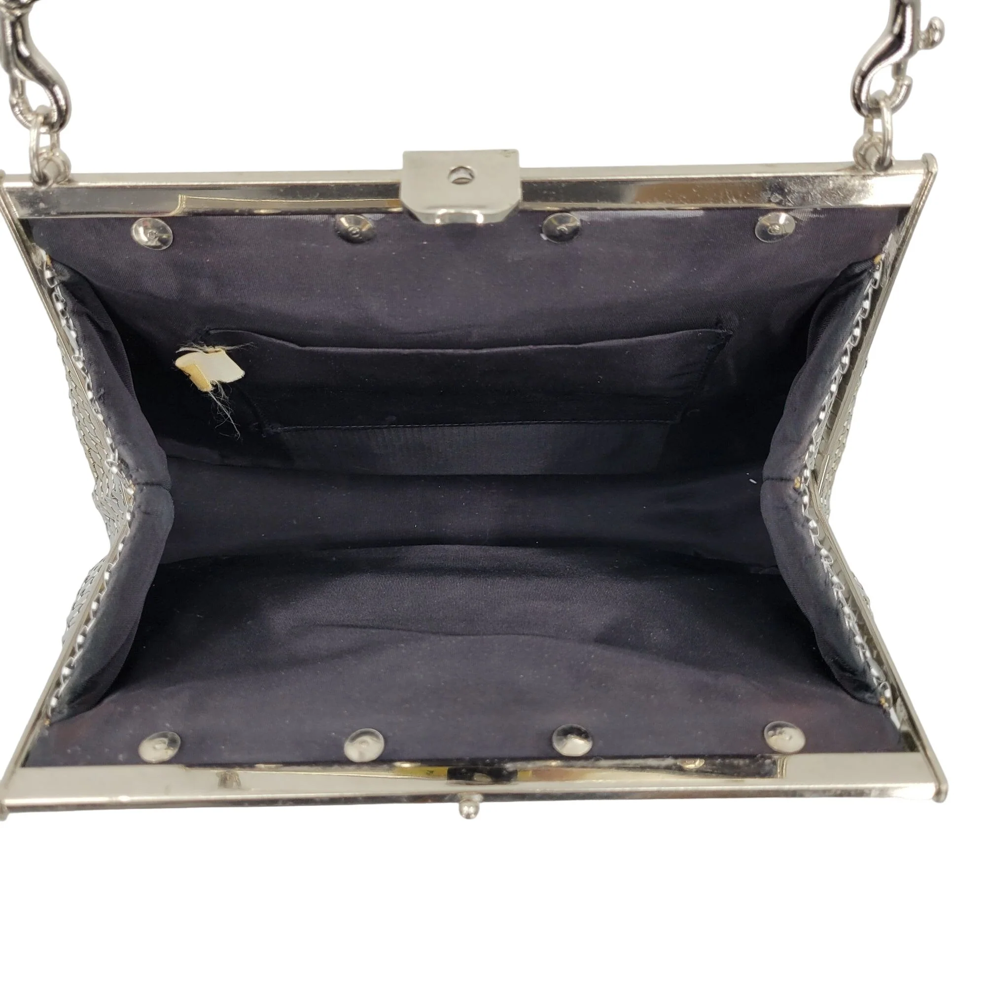 Vintage Crossbody Bag Metal Mesh Frame Clasp Silver Metallic by Whiting and Davis - Image 4