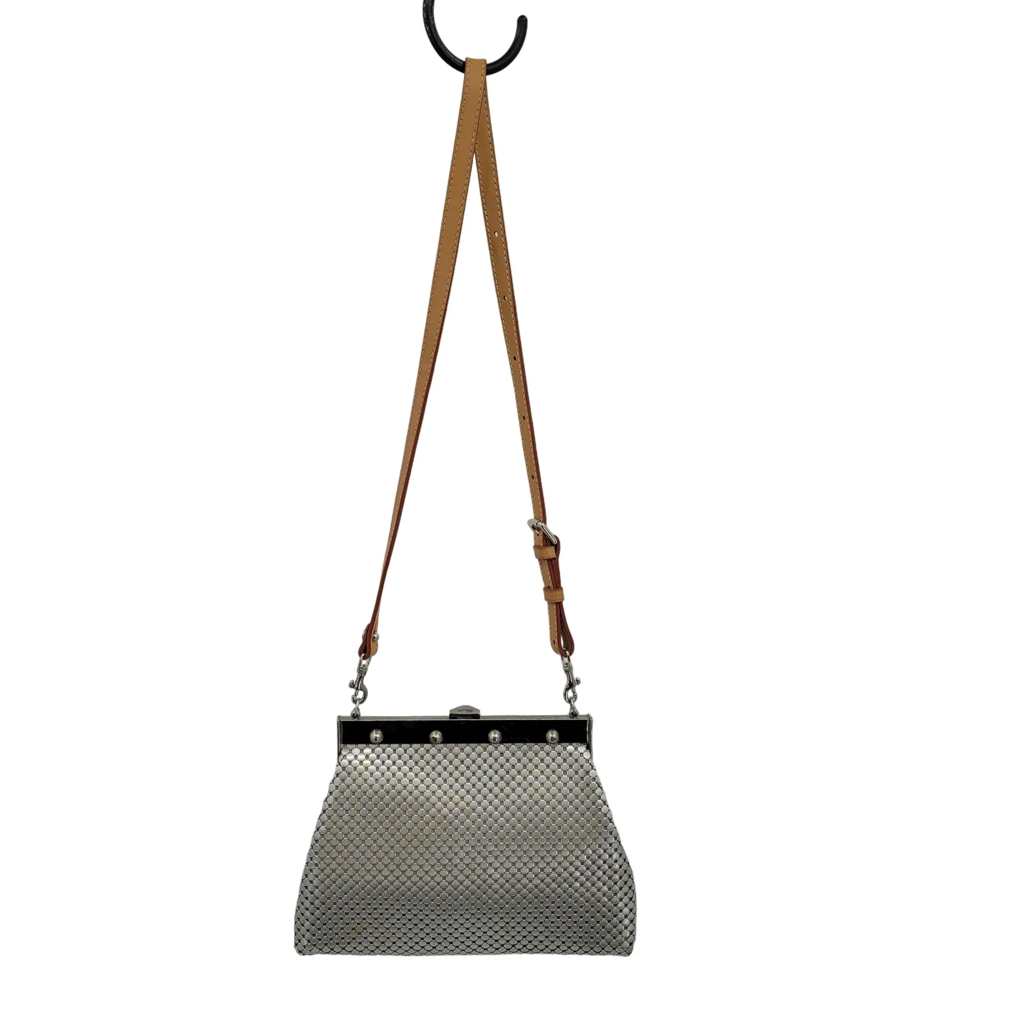 Vintage Crossbody Bag Metal Mesh Frame Clasp Silver Metallic by Whiting and Davis - Image 5