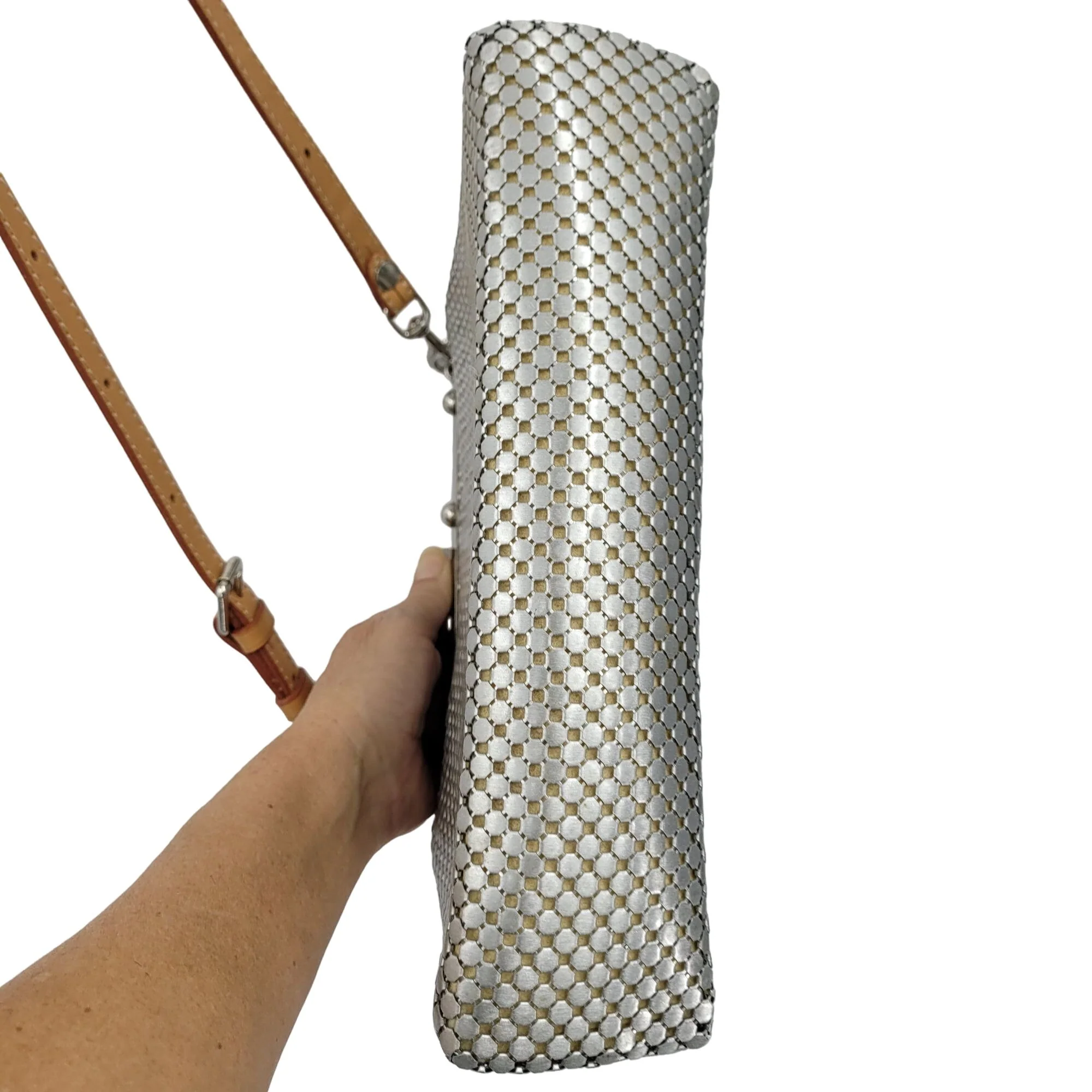 Vintage Crossbody Bag Metal Mesh Frame Clasp Silver Metallic by Whiting and Davis - Image 9