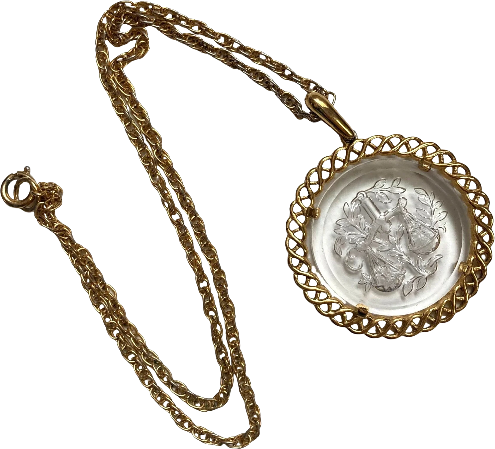 Vintage Crown Pendant Necklace Libra Scales Zodiac Astrology by Trifari