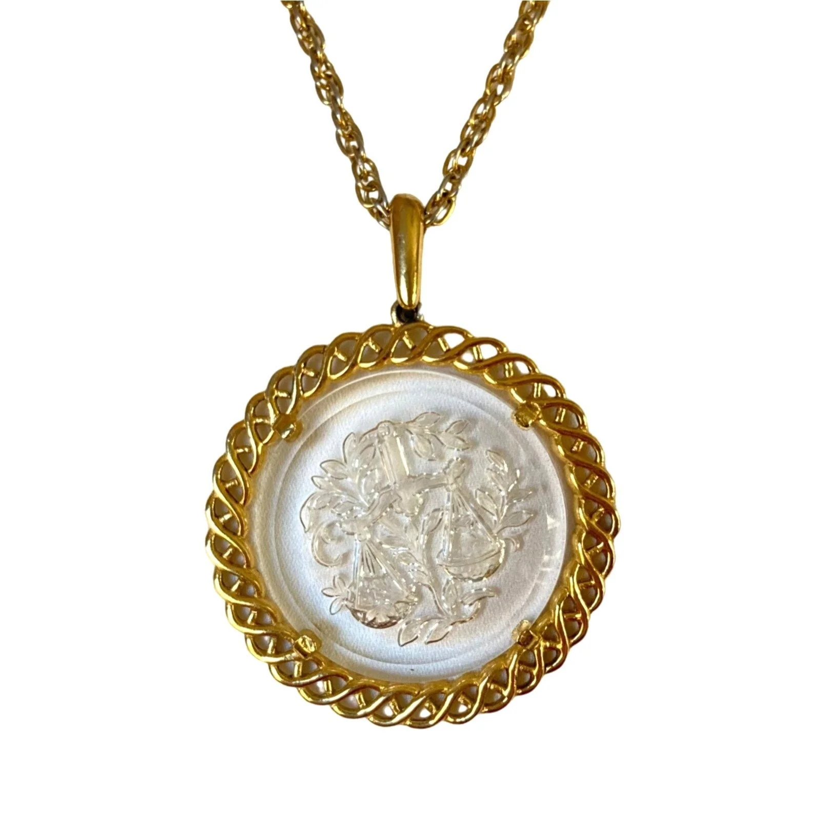 Vintage Crown Pendant Necklace Libra Scales Zodiac Astrology by Trifari - Image 2